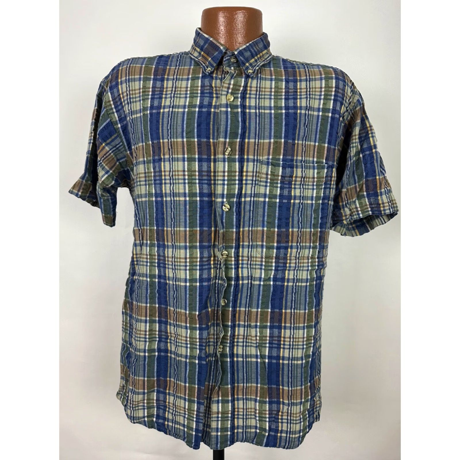 Vintage Vintage Reed St. James LOAFERS Seersucker Shirt Men M Blue Plaid Casual 90s Button-Up Size US M / EU 48-50 / 2 - 3 Thumbnail