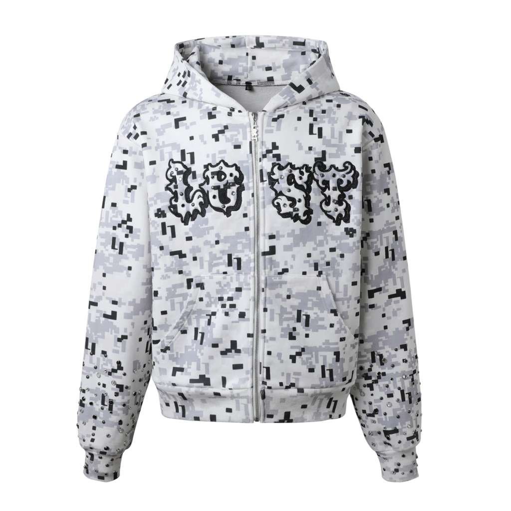 LOST INTRICACY Lost Intricacy 'Digi Camo' Grey Zip Up Hoodie Size US XXL / EU 58 / 5 - 1 Preview