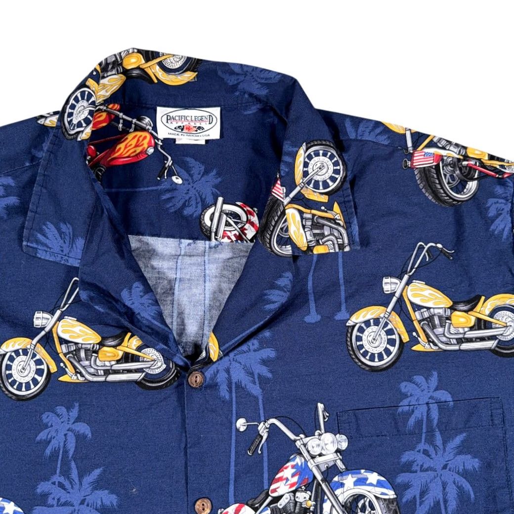 Vintage VINTAGE Pacific Legend Hawaiian Shirt Mens 2XL Blue Motorcycle USA 90s Shirt Size US XXL / EU 58 / 5 - 2 Thumbnail