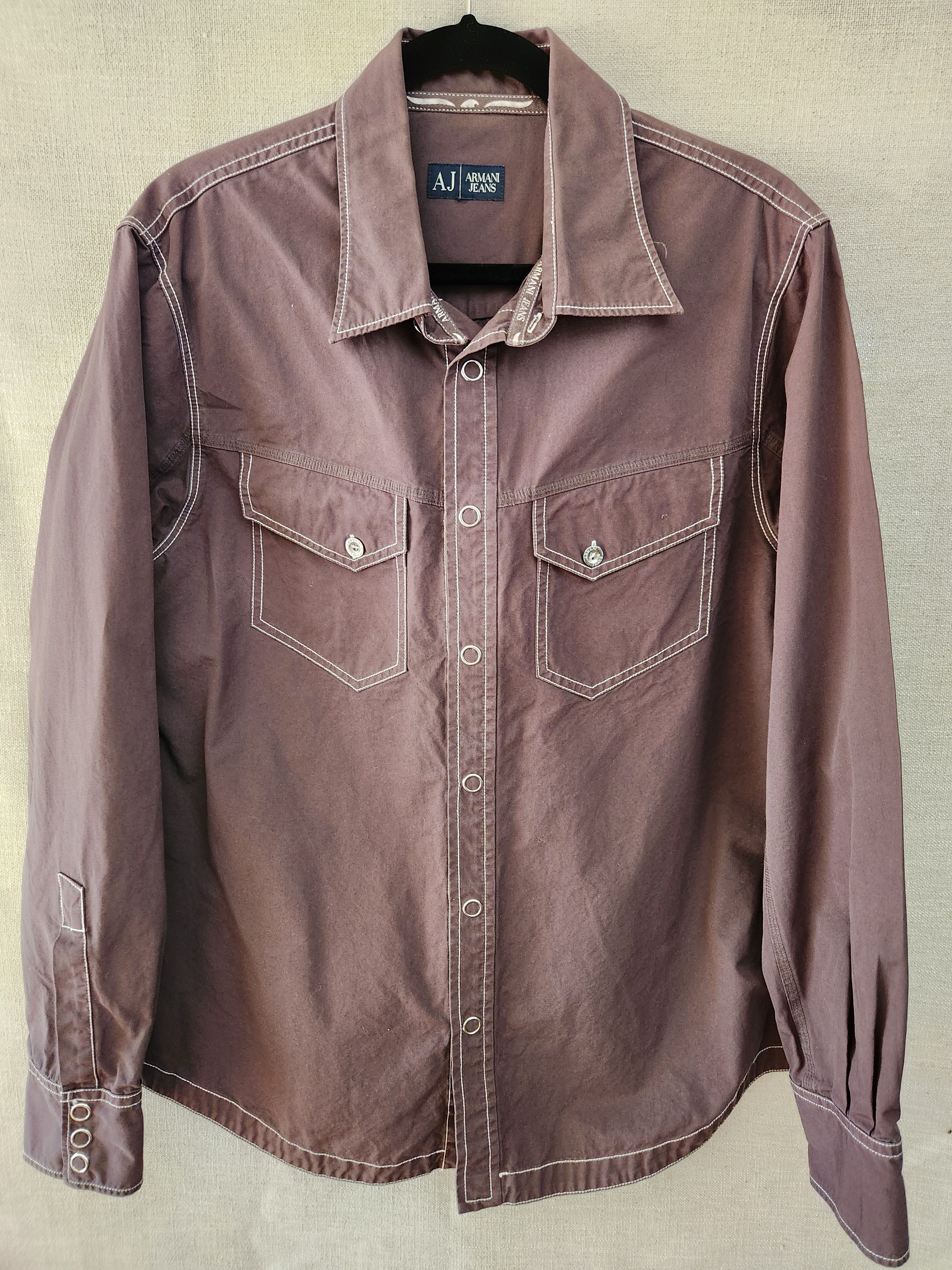 Armani 100% Cotton Brown Long Sleeve Shirt Size US M / EU 48-50 / 2 - 1 Thumbnail