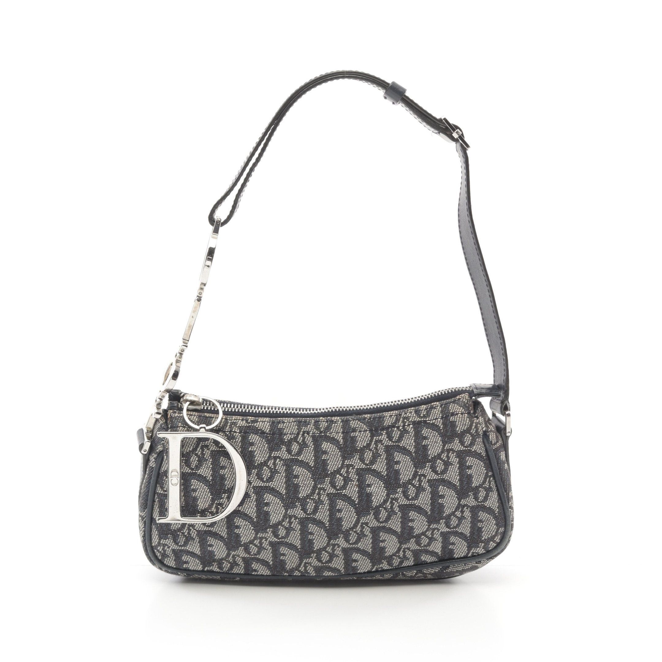 Dior Dior Trotter Handbag Canvas Leather Light Gray Navy Size ONE SIZE - 1 Thumbnail