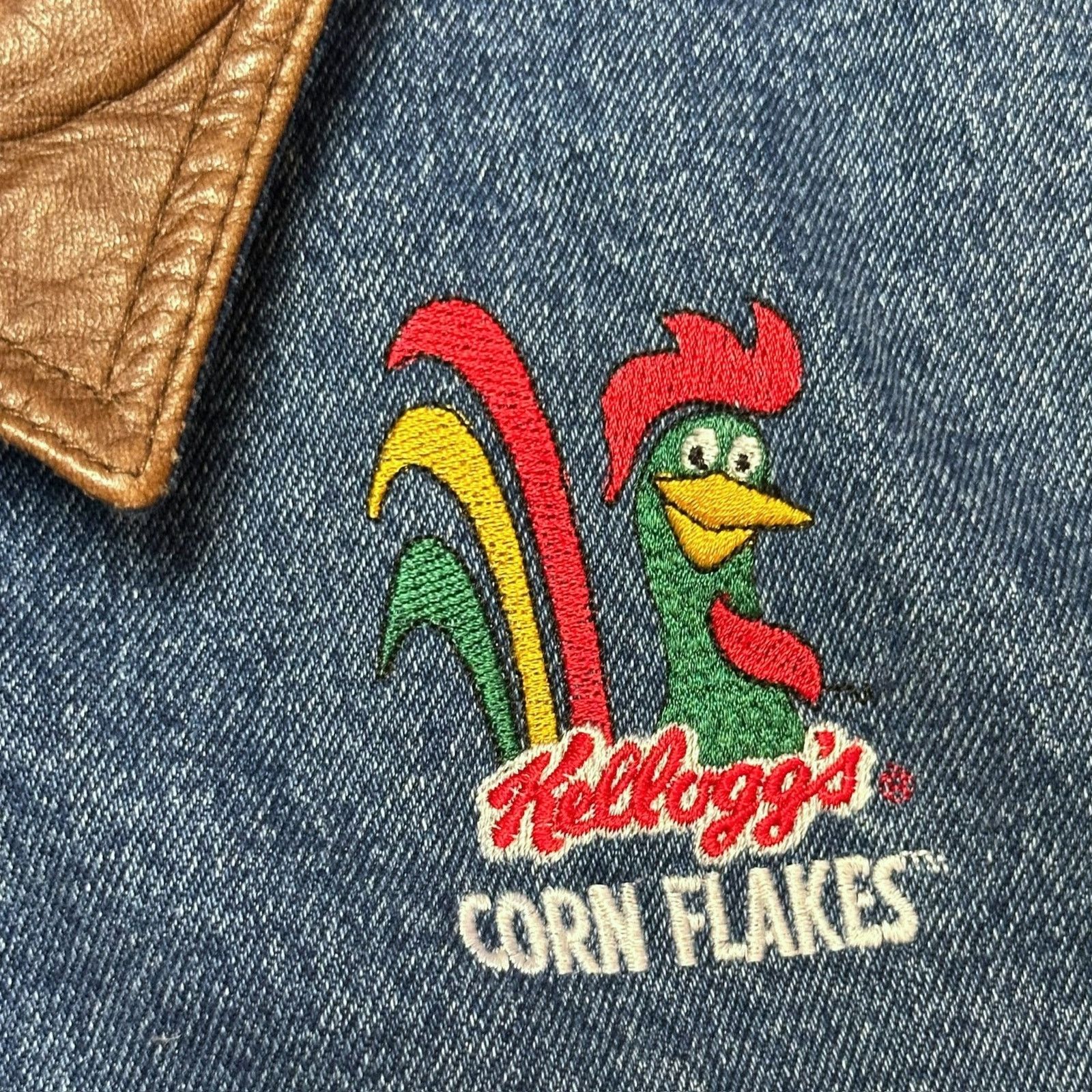 Vintage 90s Upstream Denim Jacket Leather Kelloggs Corn Flakes Size US M / EU 48-50 / 2 - 5 Thumbnail