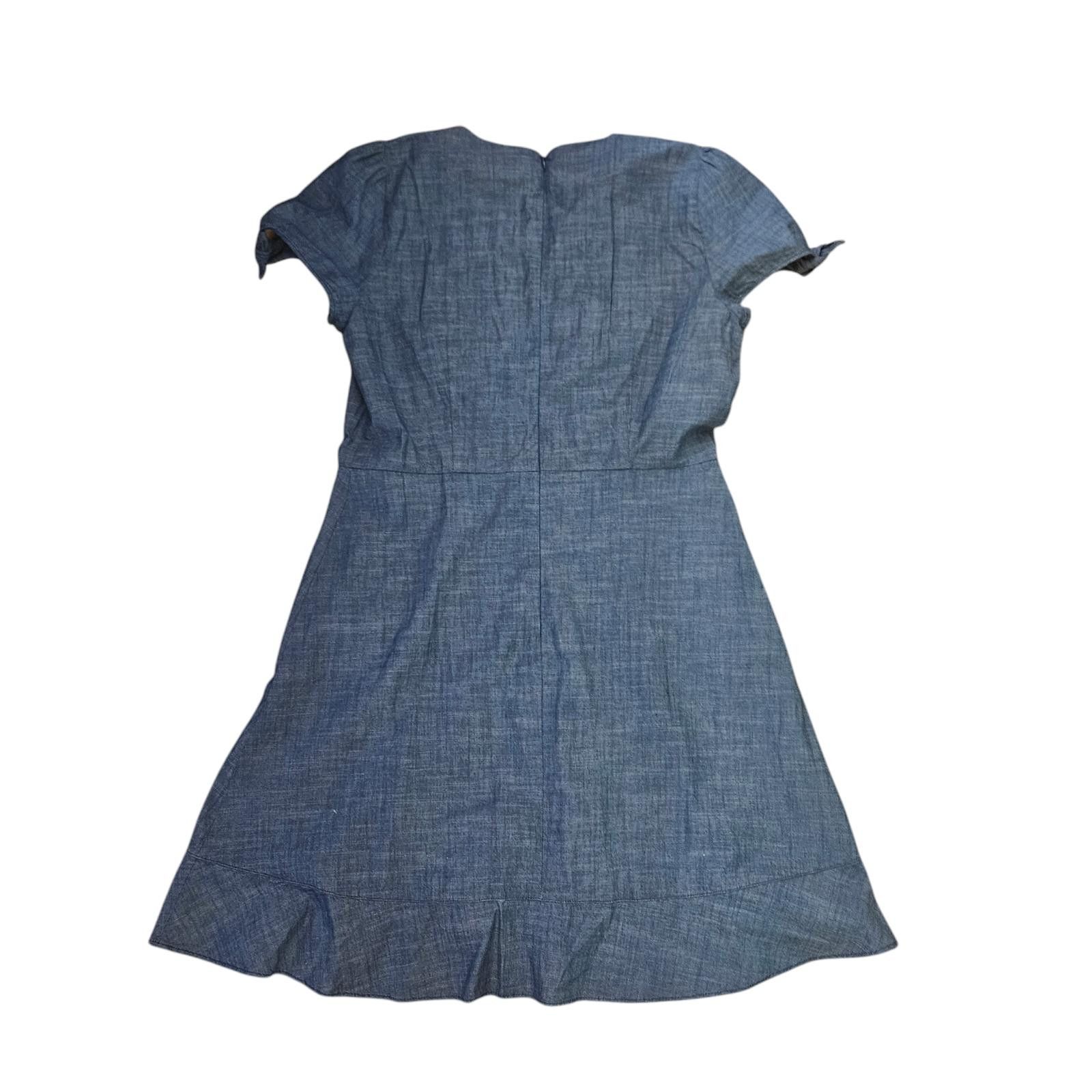 Designer J.Crew Chambray Ruffle Wrap Dress - Size 12 Size XL / US 12-14 / IT 48-50 - 2 Thumbnail