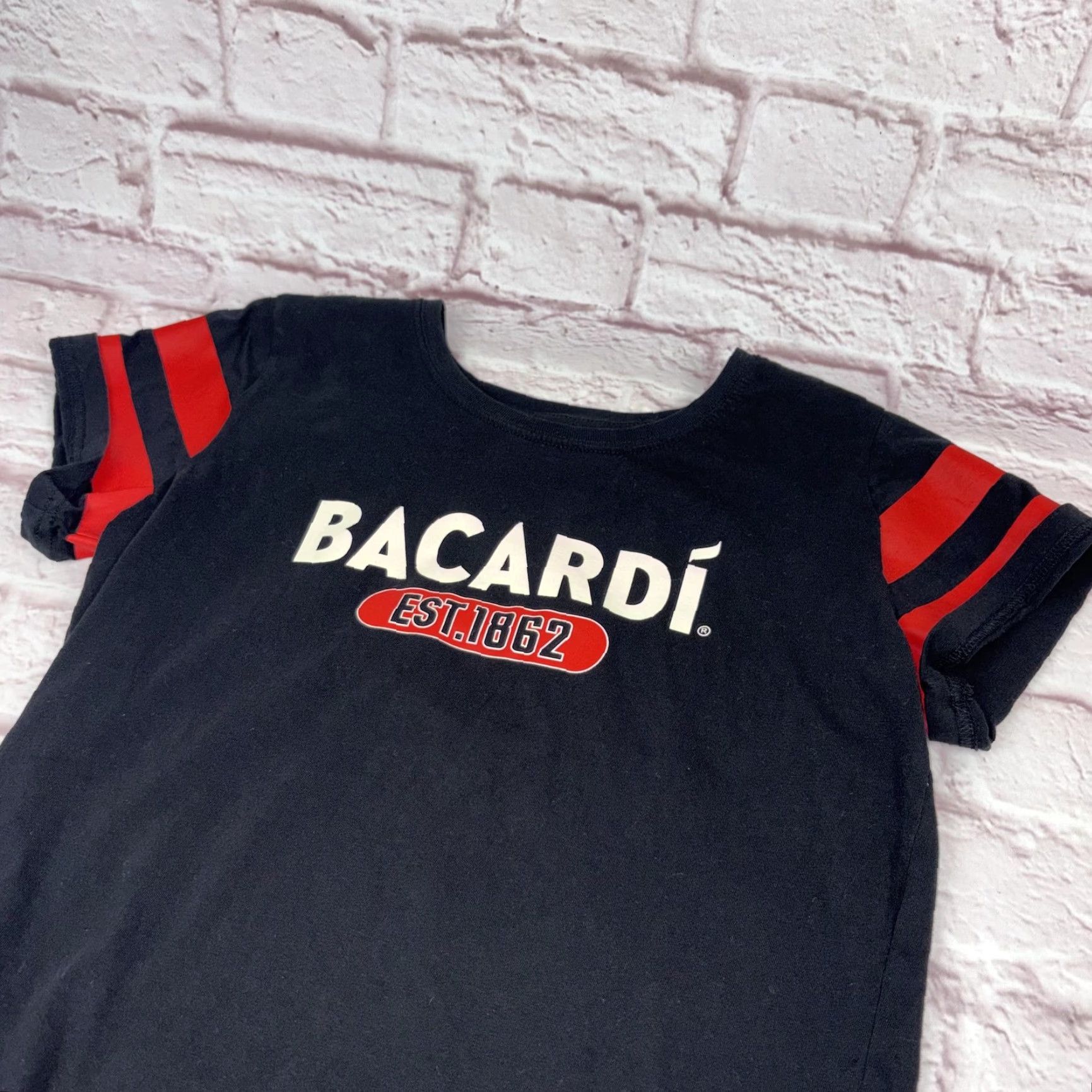 Logo 7 Bacardi Shirt Womens Large Black Striped Sleeve Logo Graphic T-Shirt Tee Size L / US 10 / IT 46 - 4 Thumbnail