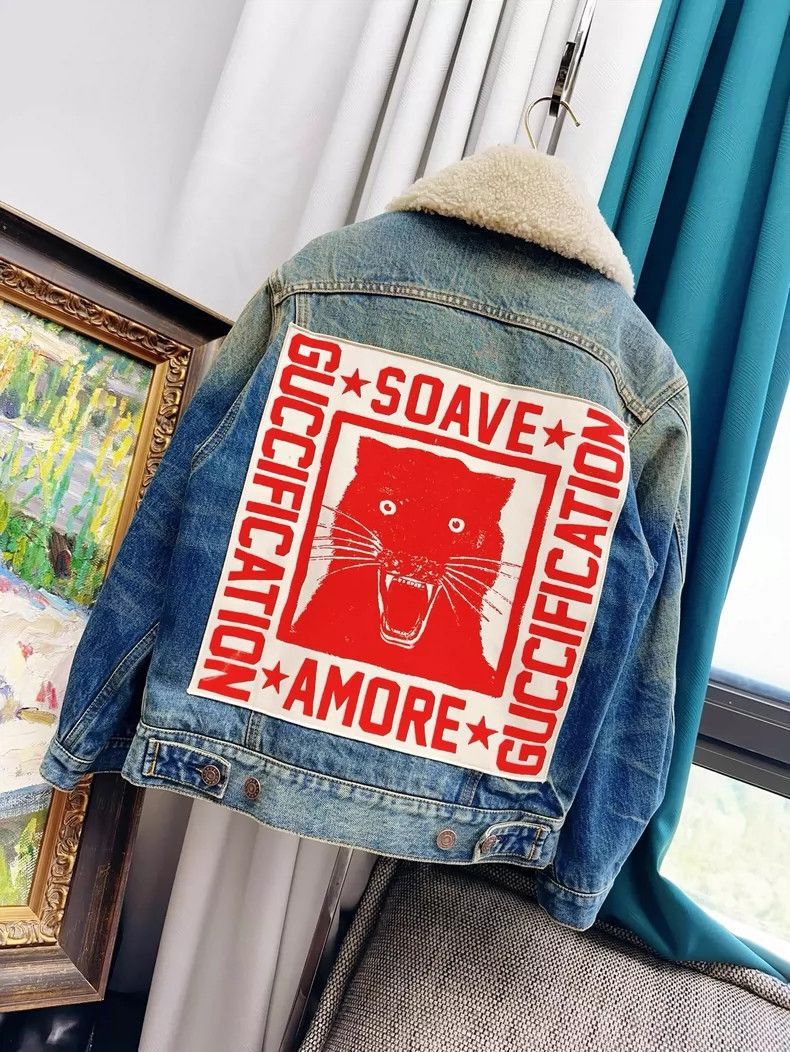 Gucci Denim Jacket with Shearling Collar-2506