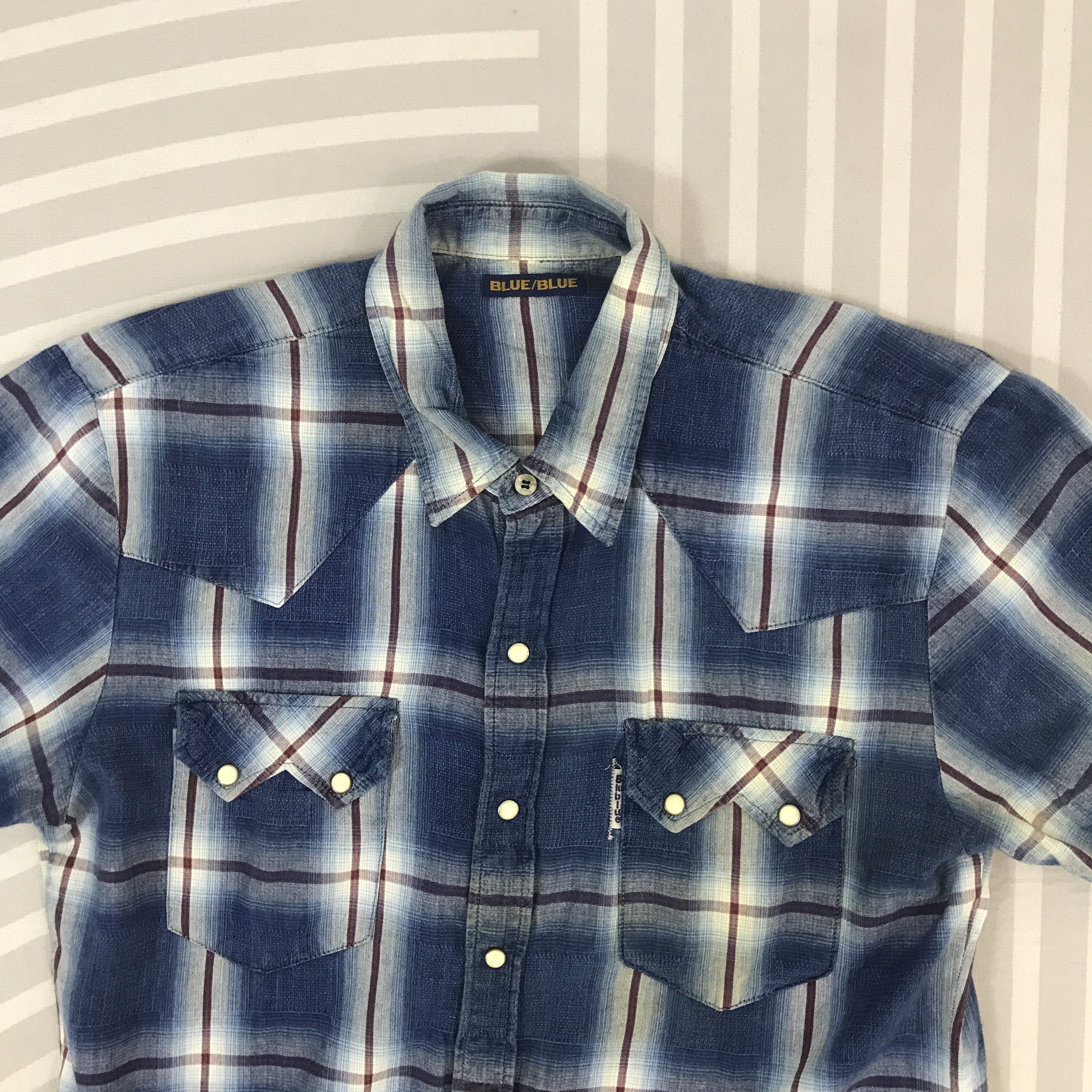 Blue Blue Japan × Vintage Vintage Blue Blue Design Tartan Button Up Shirt Size US L / EU 52-54 / 3 - 2 Thumbnail