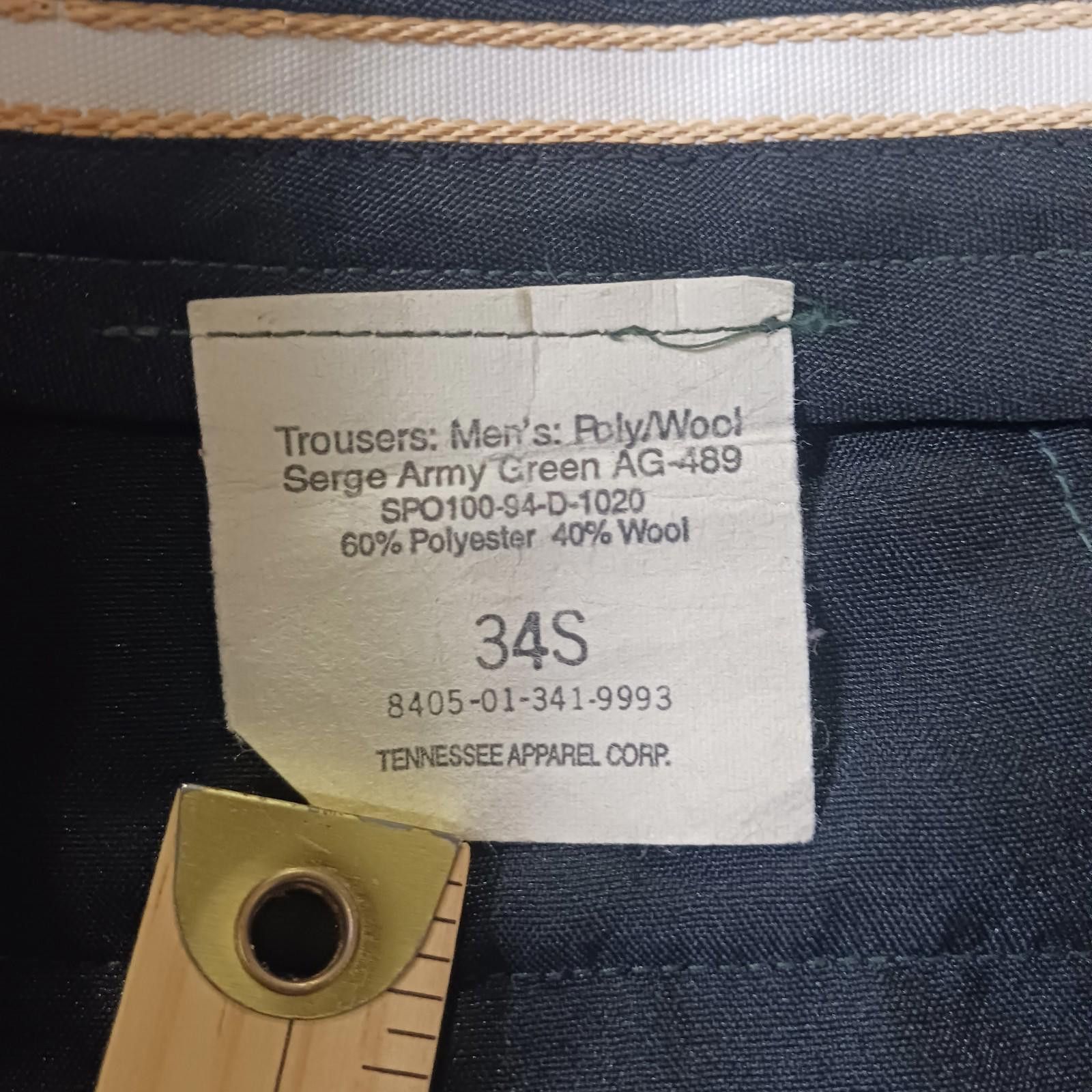 Designer Tennessee Apparel Men 34S Poly/Wool Serge Army Green Trouser Size ONE SIZE - 3 Thumbnail