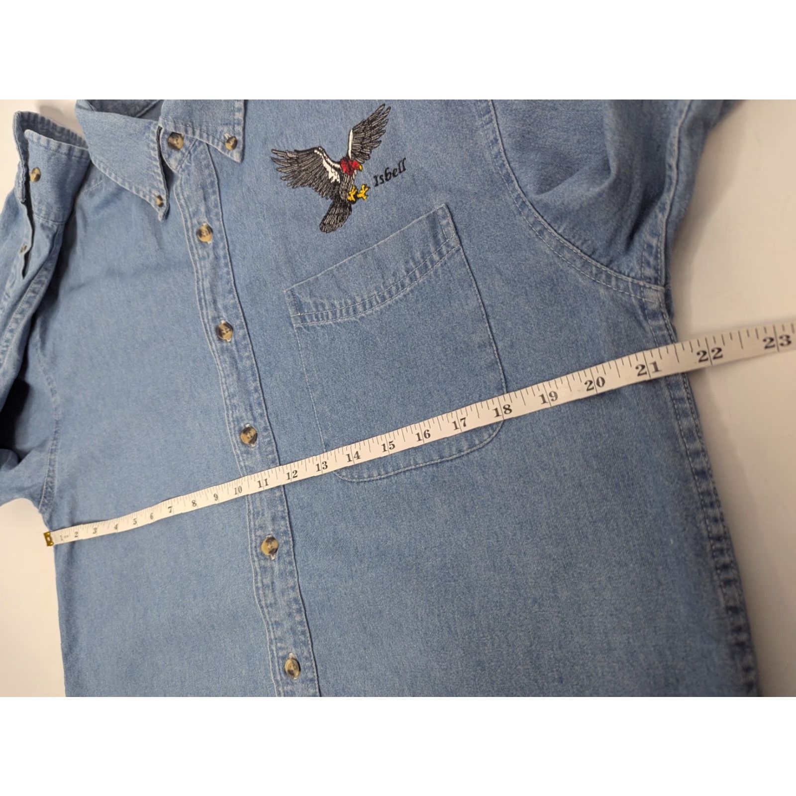 Port & Company Port & Company Denim Button-Up Shirt With Bird Isbell Logo Size Small Cotton Blue Mens Button-Down Long Sleeve Regular Fit Shirt Size US S / EU 44-46 / 1 - 7 Thumbnail