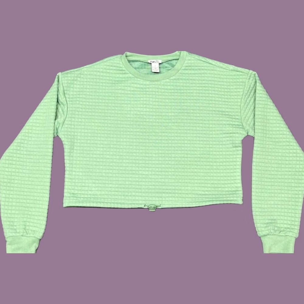 Vintage Rue21 Cropped Sweatshirt Womens XS Green Long Sleeve Crew Neck Quilted Pullover New Size XS / US 0-2 / IT 36-38 - 1 Thumbnail