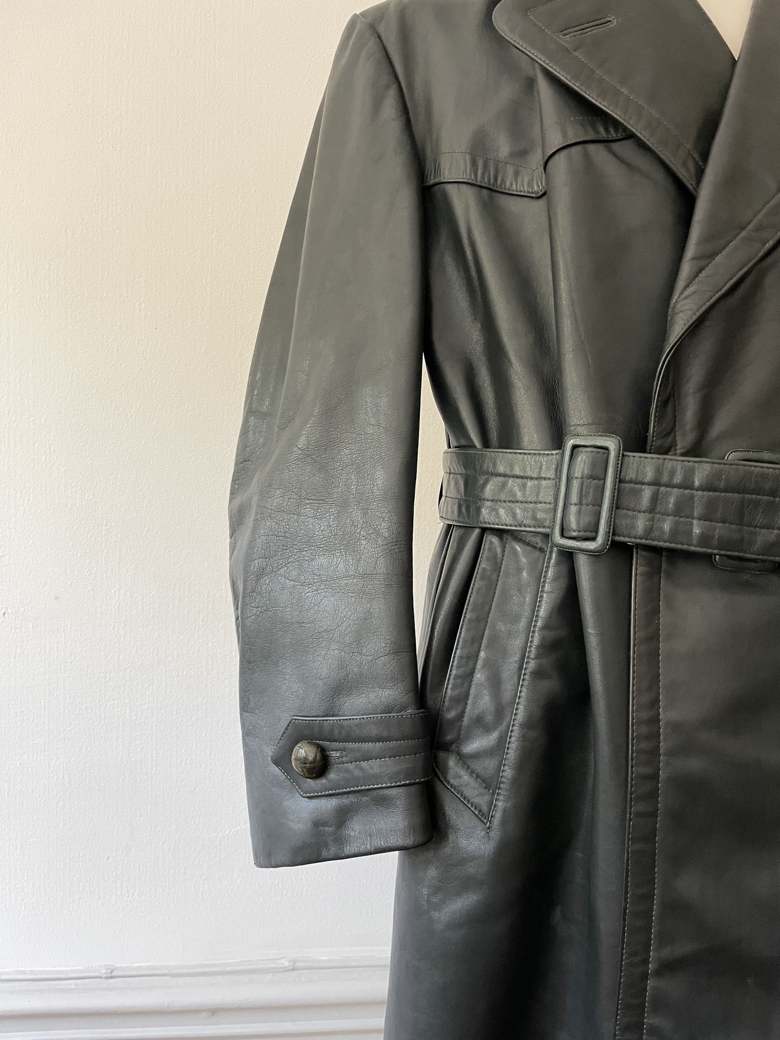 Vintage 1930's German Police Officer Leather Coat - Large Size US L / EU 52-54 / 3 - 5 Thumbnail