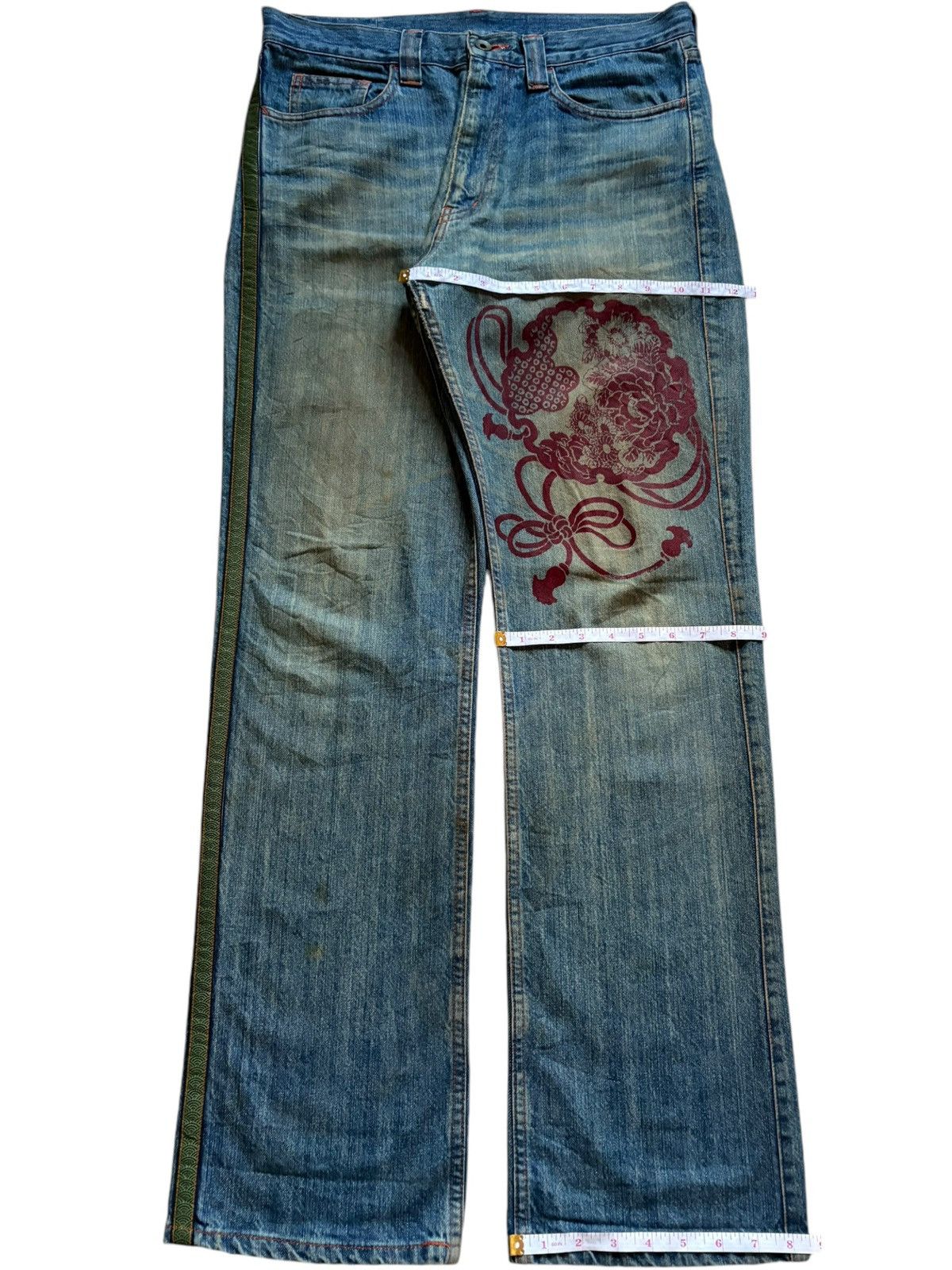 Japanese Brand Vintage Aesthetic Japan Traditional Style Print Baggy Jeans Size US 33 - 14 Thumbnail