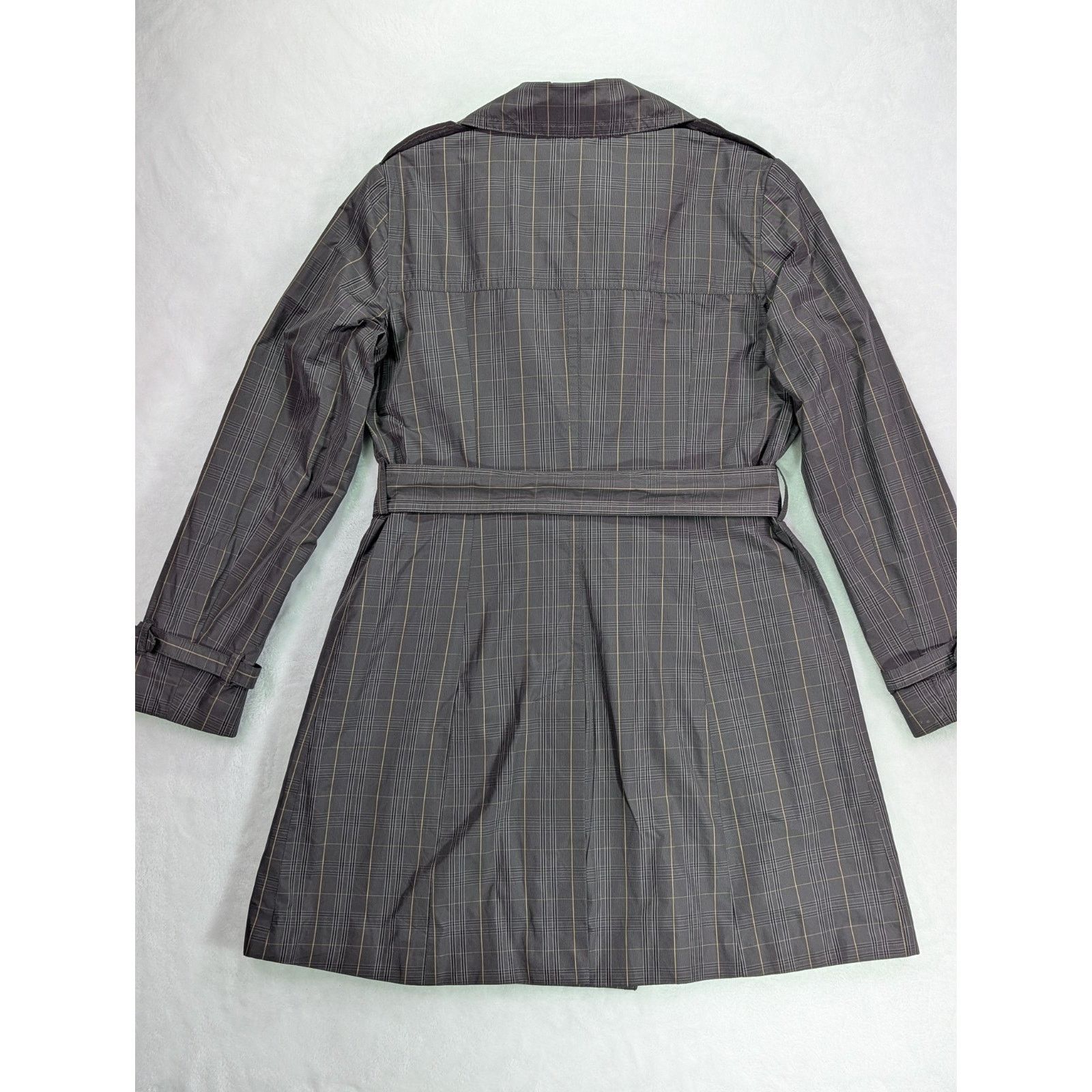 Banana Republic Trench Coat S Petite Gray Plaid Check Double Breasted Belted Size S / US 4 / IT 40 - 16 Thumbnail