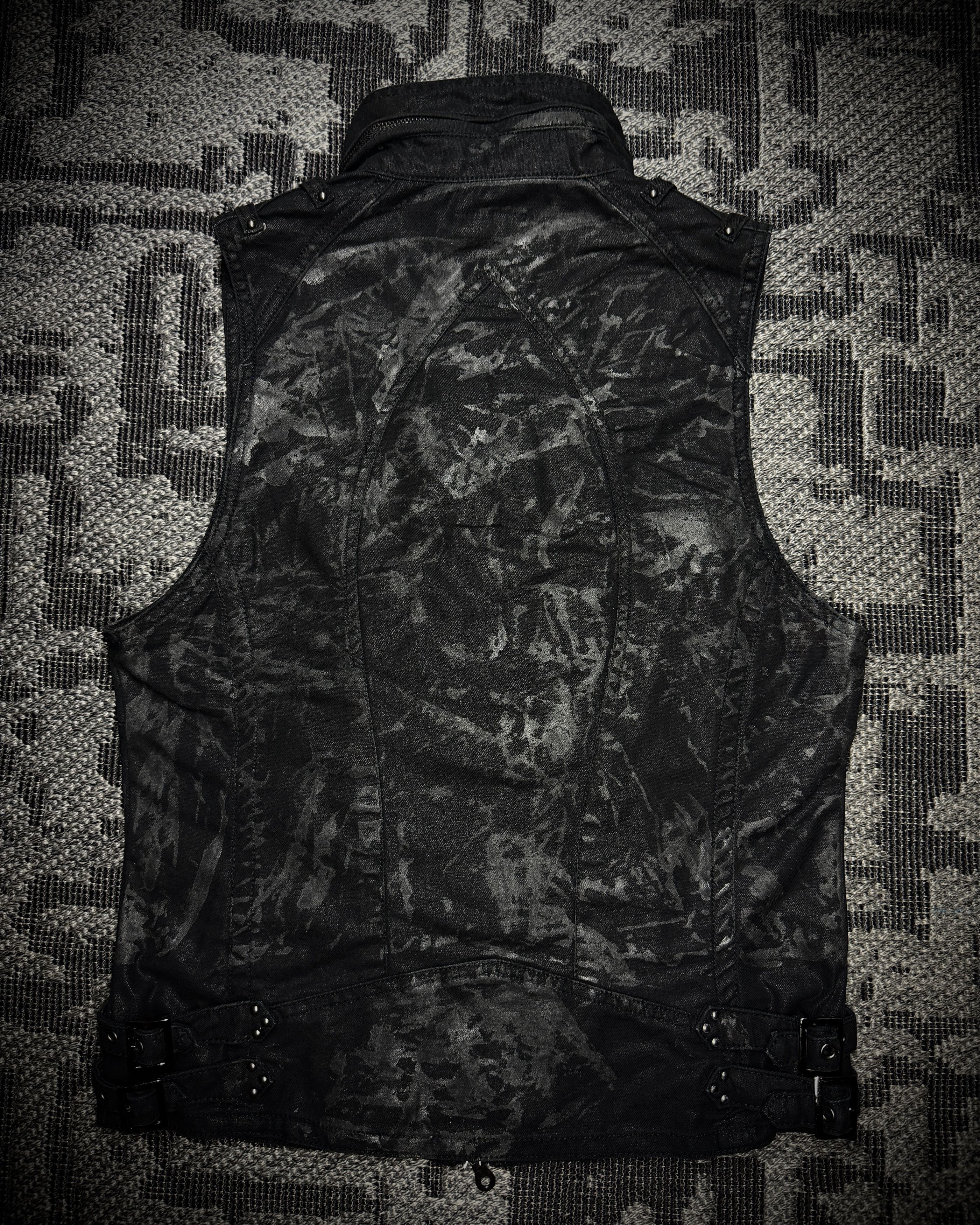 Japanese Brand Midas Coated Splatter Multi-Zip Biker Vest Size US S / EU 44-46 / 1 - 2 Thumbnail