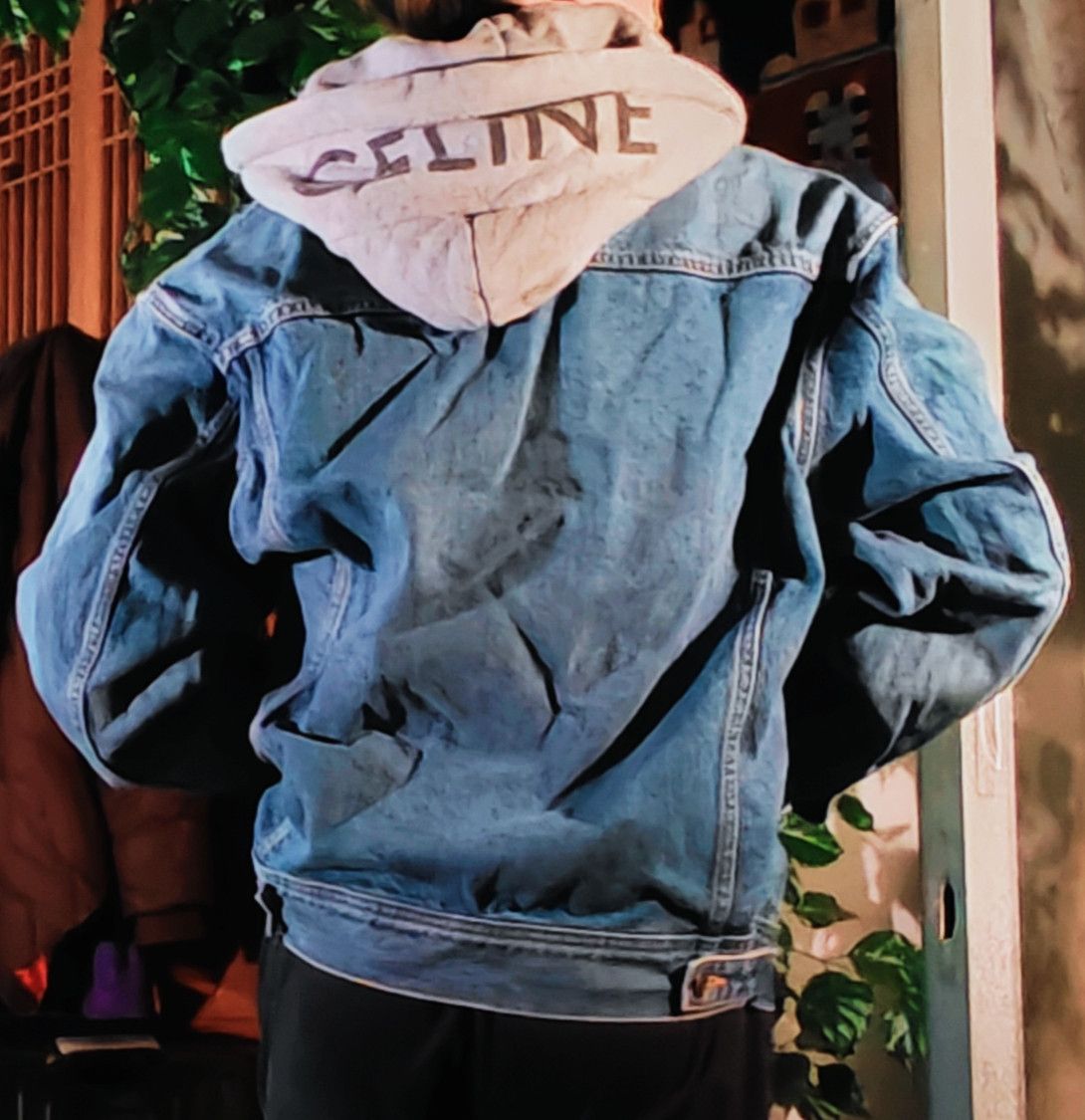 Celine Oversized Trucker Jacket With Hood In Union Wash