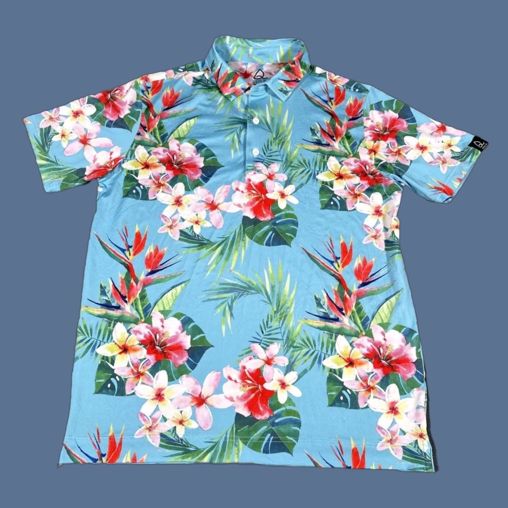 Vintage DEOLAX Polo Shirt Mens Medium Blue Tropical Floral Hawaiian Stretch Golf Aloha Size US M / EU 48-50 / 2 - 1 Thumbnail