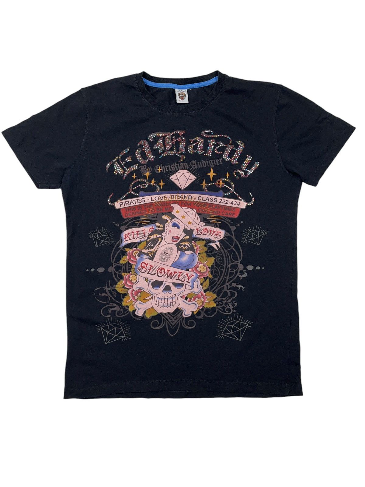 Ed Hardy × Japanese Brand × Vintage Vintage Ed Hardy y2k T-shirt with Rhinestones Pirate Woman Size L / US 10 / IT 46 - 1 Thumbnail