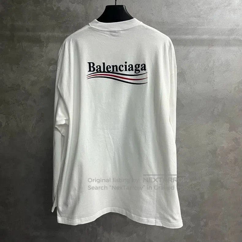 Balenciaga Balenciaga White Logo Embroidered Long Sleeve T-shirt. Size US M / EU 48-50 / 2 - 2 Thumbnail