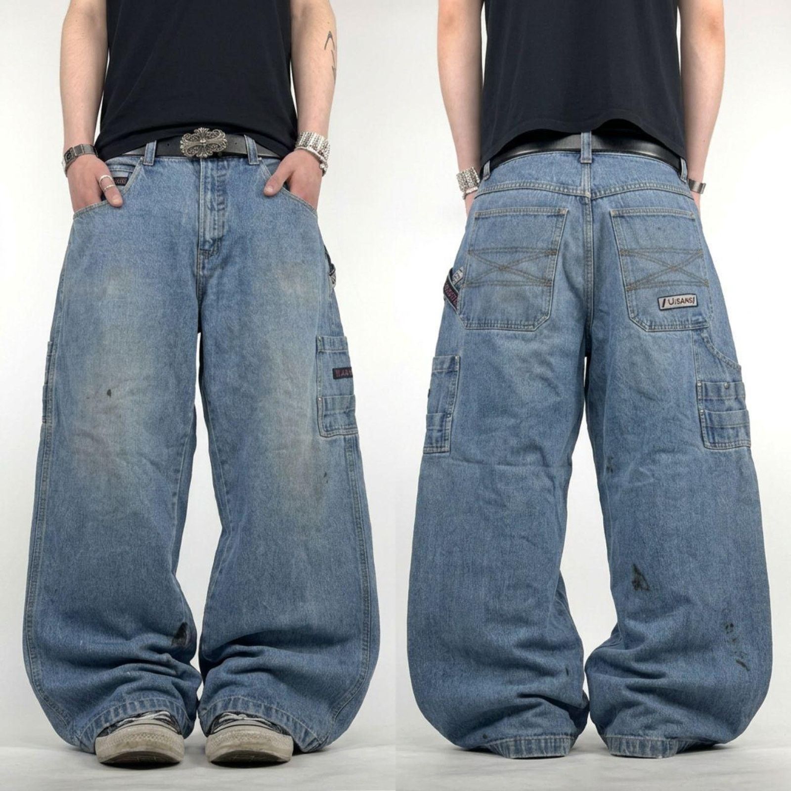 Streetwear × Supreme × Vintage Wide leg baggy faded denim jeans 