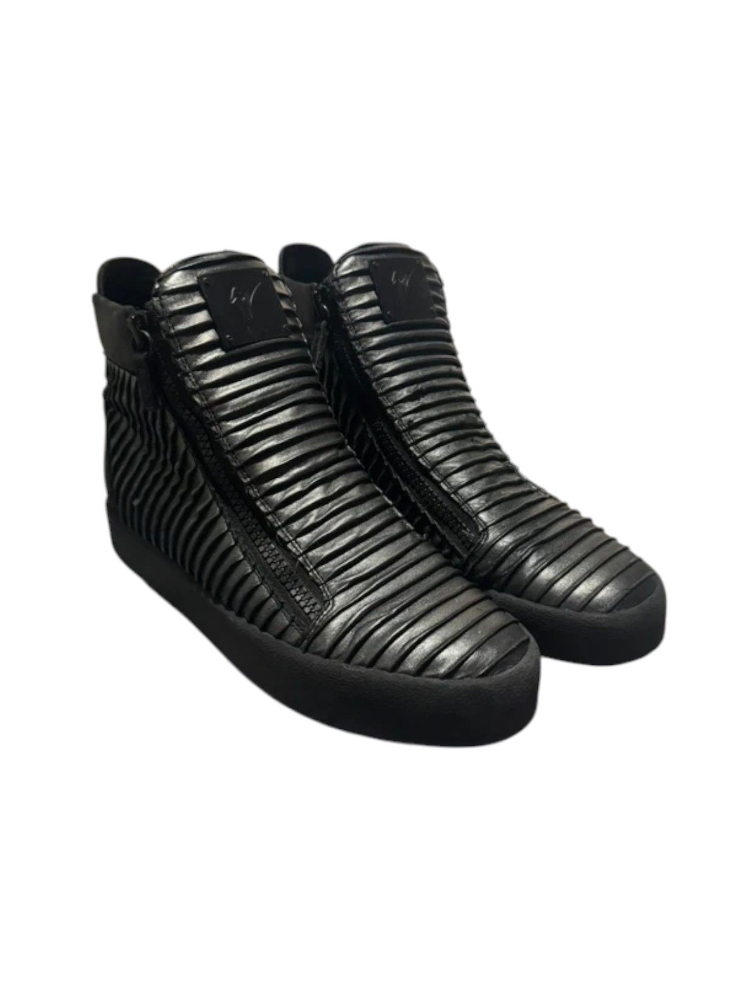 Giuseppe Zanotti Giuseppe Zanotti Ribbed Black Leather Zip Sneakers 2010s Size US 11 / EU 44 - 1 Thumbnail