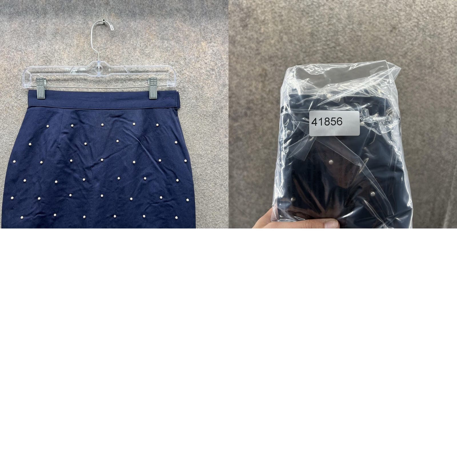 Vintage Tina Hagen Skirt Womens Small Navy Beaded Polka Dot Pencil Stretch Short USA Size 28" / US 6 / IT 42 - 8 Thumbnail