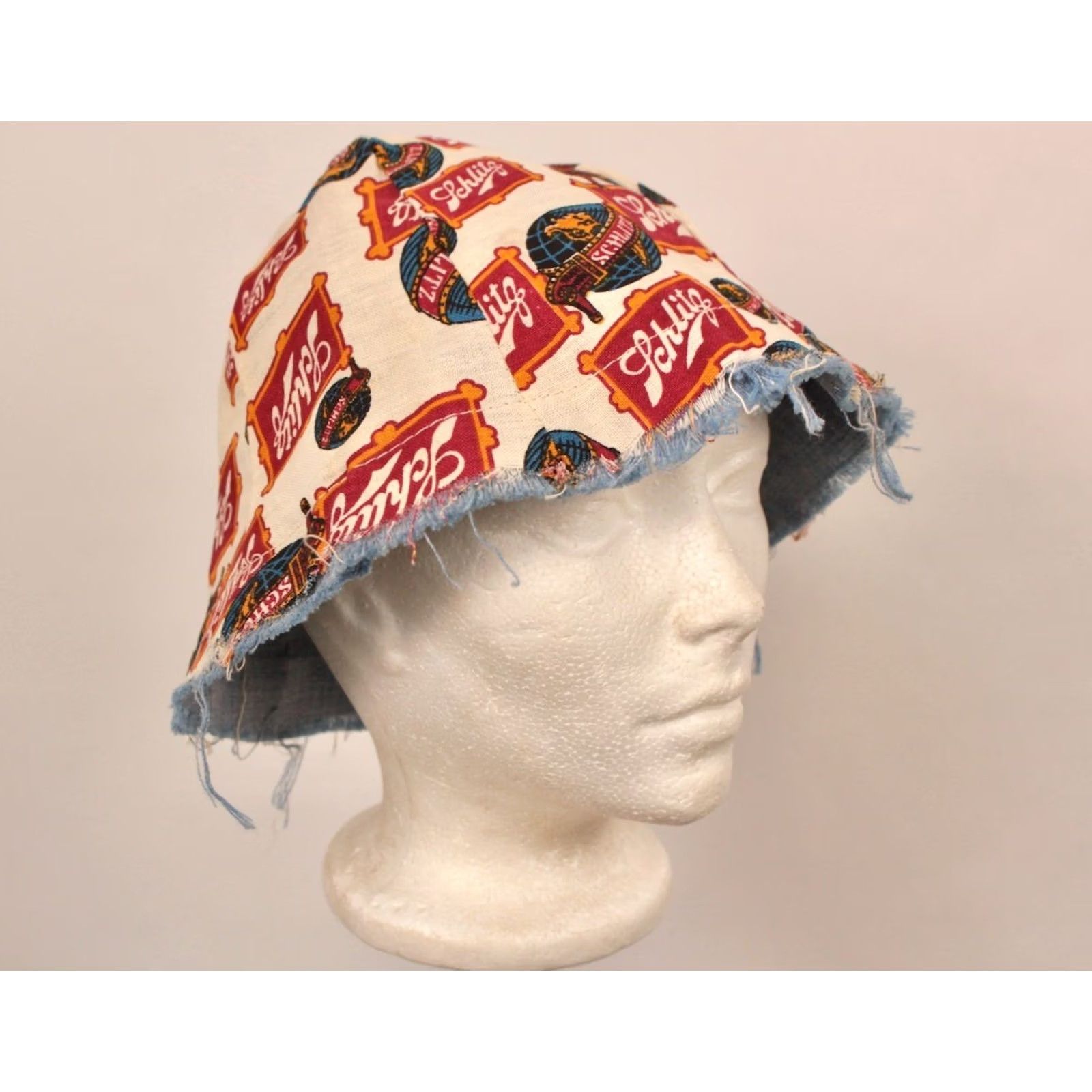 Vintage Schlitz 60s Bucket Hat Men's VTG Reversible AOP Beer Advertisements Blue Cotton 1960s Outdoor Gift Hat Mens Size ONE SIZE - 6 Thumbnail