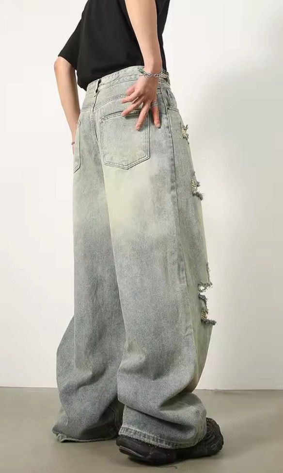 Jean Hamaoka x Fujii Baggy Distressed Denim Jeans Size US 33 - 4 Thumbnail