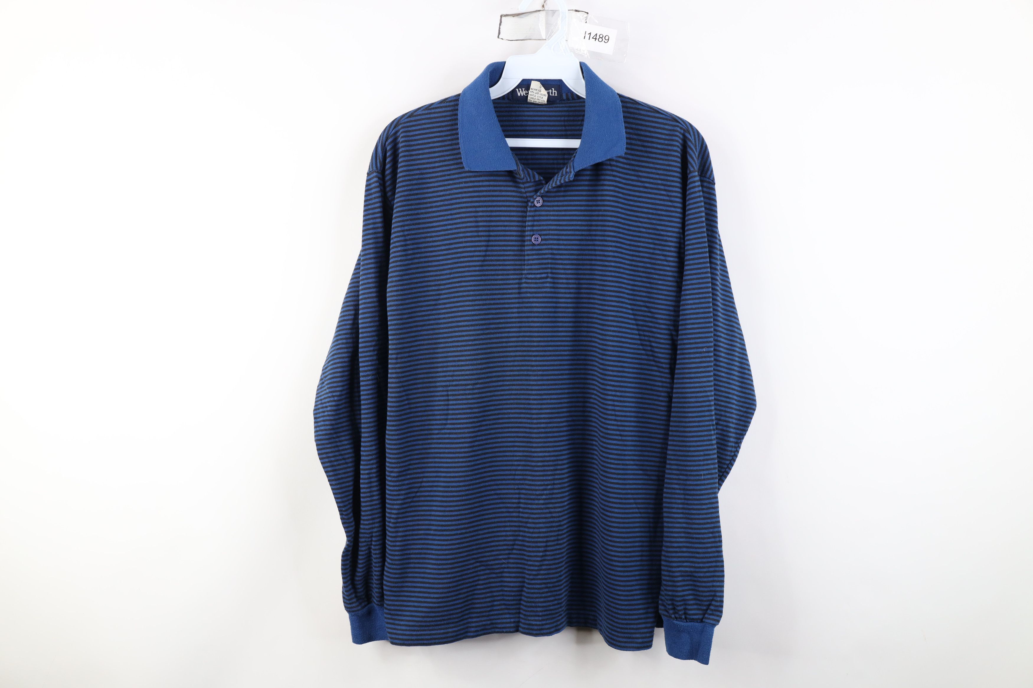 Vintage Vintage 70s Streetwear Long Sleeve Rugby Polo Shirt Blue Size US L / EU 52-54 / 3 - 1 Thumbnail