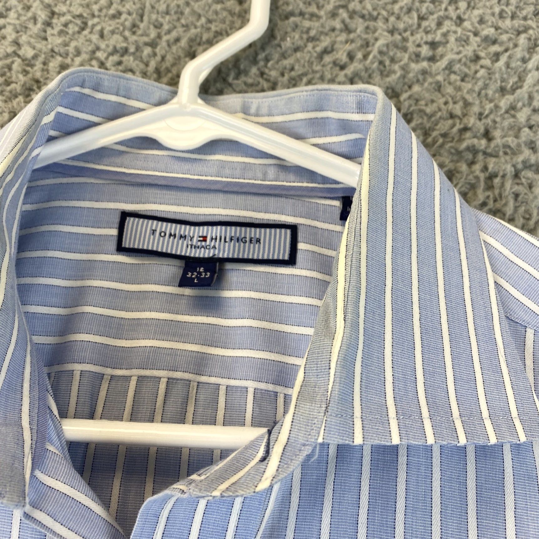 Tommy Hilfiger Tommy Hilfiger Regular Fit Dress Shirt Men's Long Sleeve Collared Button Casual Workwear Blue Striped Size L Size 42R - 5 Thumbnail