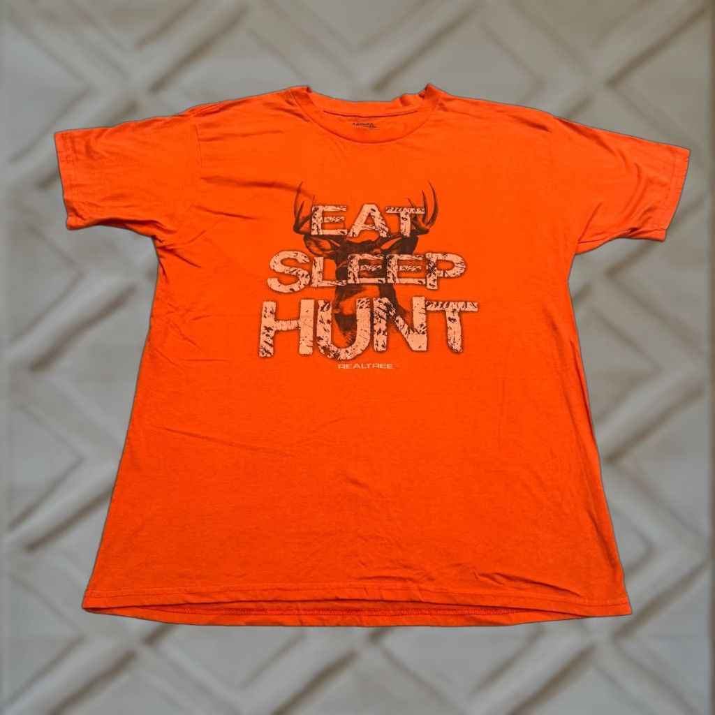 Vintage Ranger RZ Real Tree Eat Sleep Hunt Deer Graphic T-Shirt Mens Large Orange Tee Size US L / EU 52-54 / 3 - 1 Thumbnail
