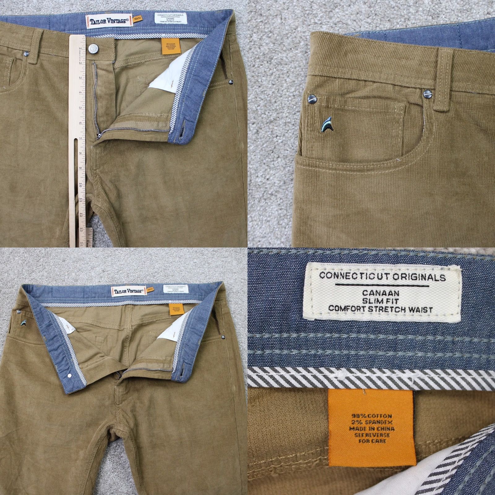 Vintage Tailor Vintage Pants Mens 36x32 Beige Corduroy Slim Fit Straight 5-Pocket Slimming Stretch Chino Casual Business Travel Mens Merchandise Size US 36 / EU 52 - 8 Thumbnail
