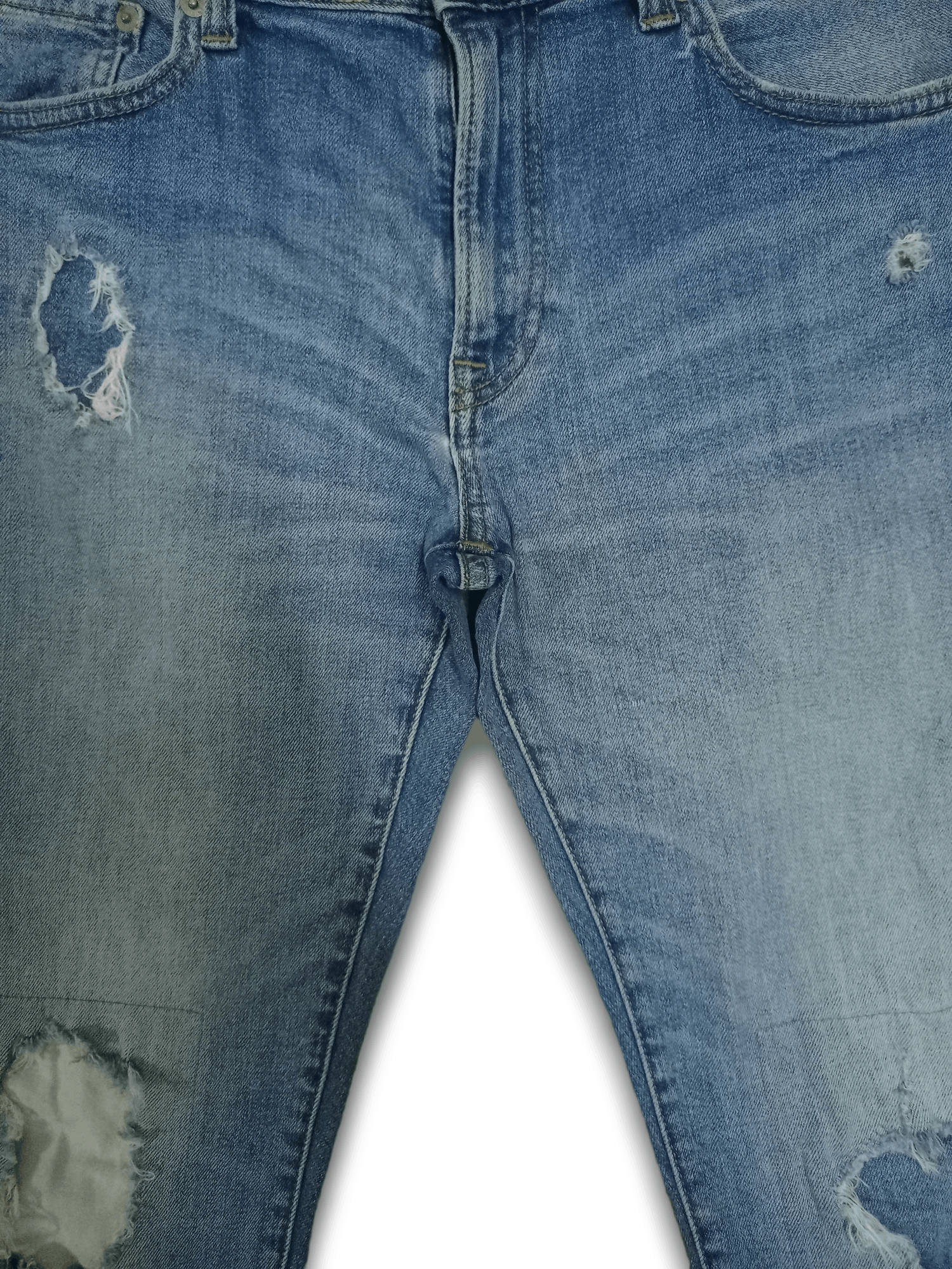 Japanese Brand × Uniqlo Vintage Uniqlo Blue Wash Distressed Patched Jeans 33x28 Size US 33 - 8 Thumbnail
