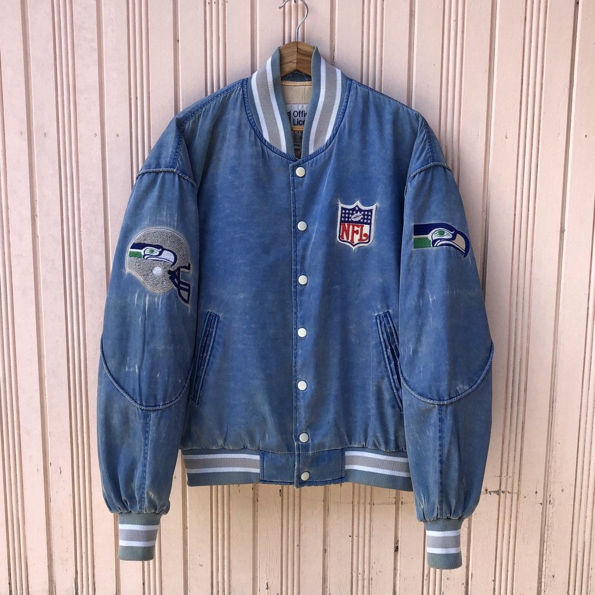 image of Vintage Nfl By East Point Seahawks Bomber Jacket in Blue, Men's (Size Medium)