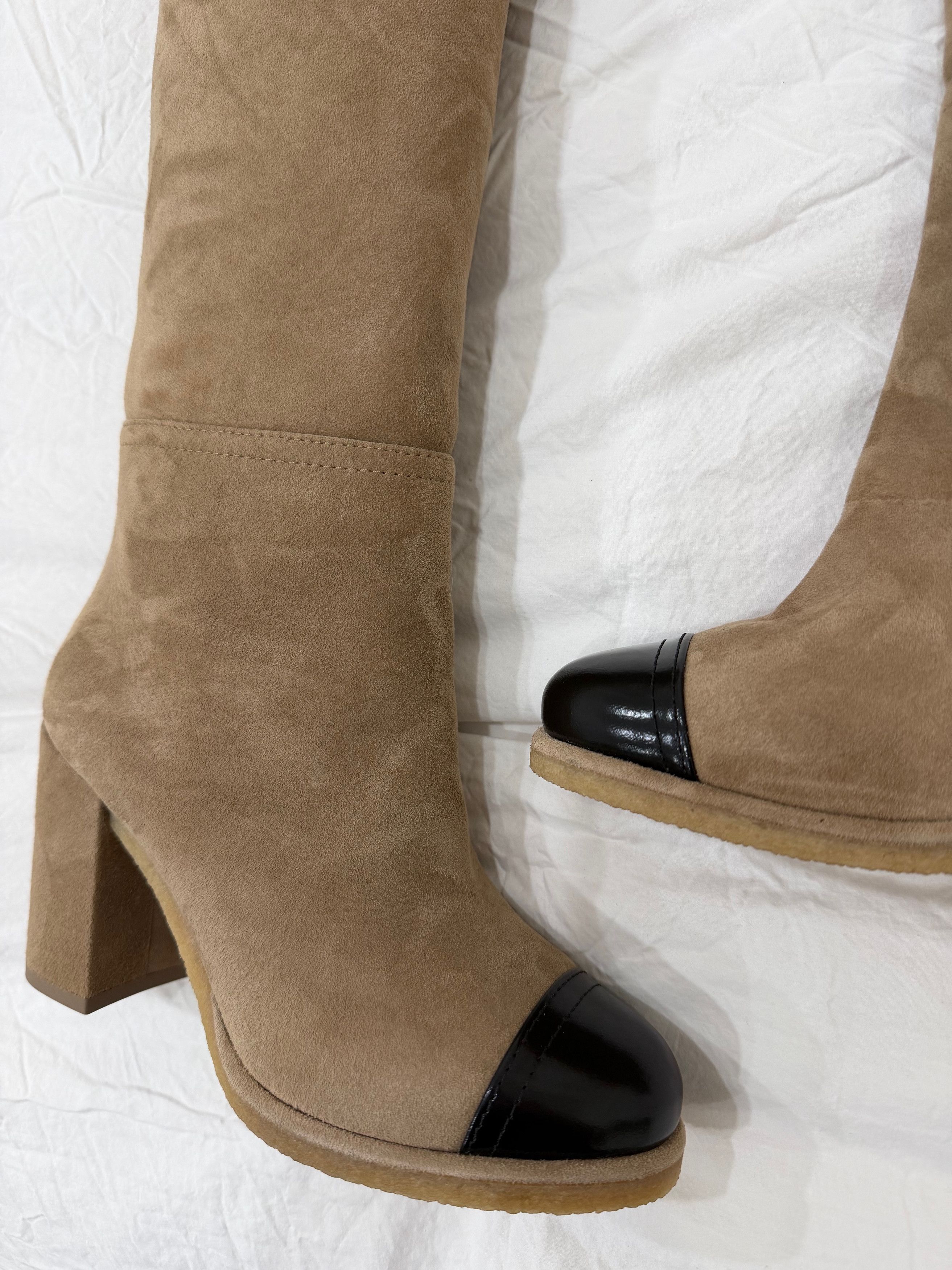 Chanel 24K Suede Shearling Fur Thigh High OTK Block Heel Boots 37 Size US 7 / IT 37 - 13 Thumbnail