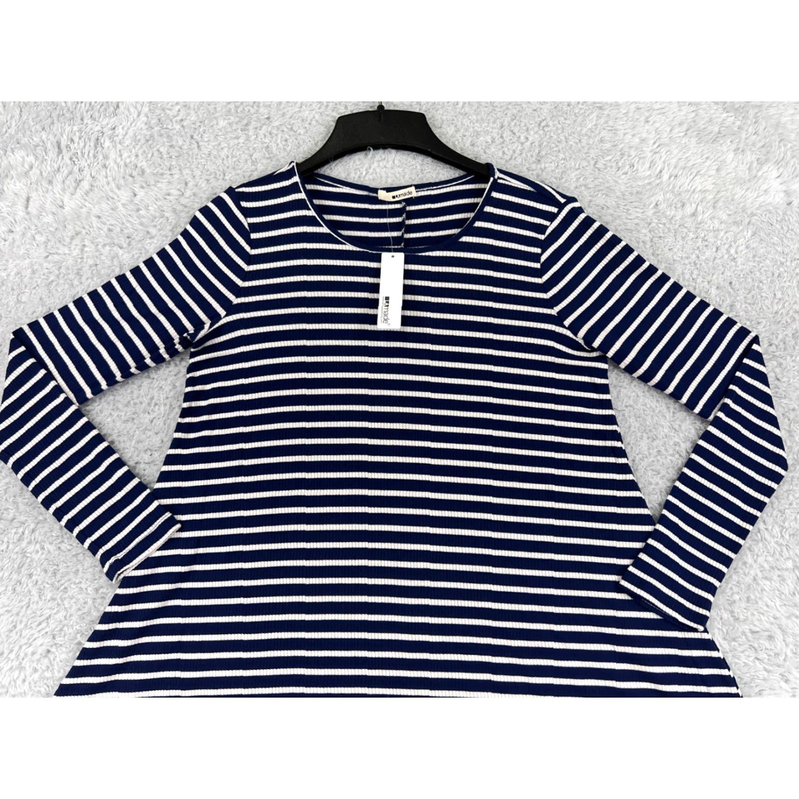 Vintage LA made Dress Womens Mini Striped Blue White Long Sleeve Polyester Blend Dress Size M / US 6-8 / IT 42-44 - 4 Thumbnail