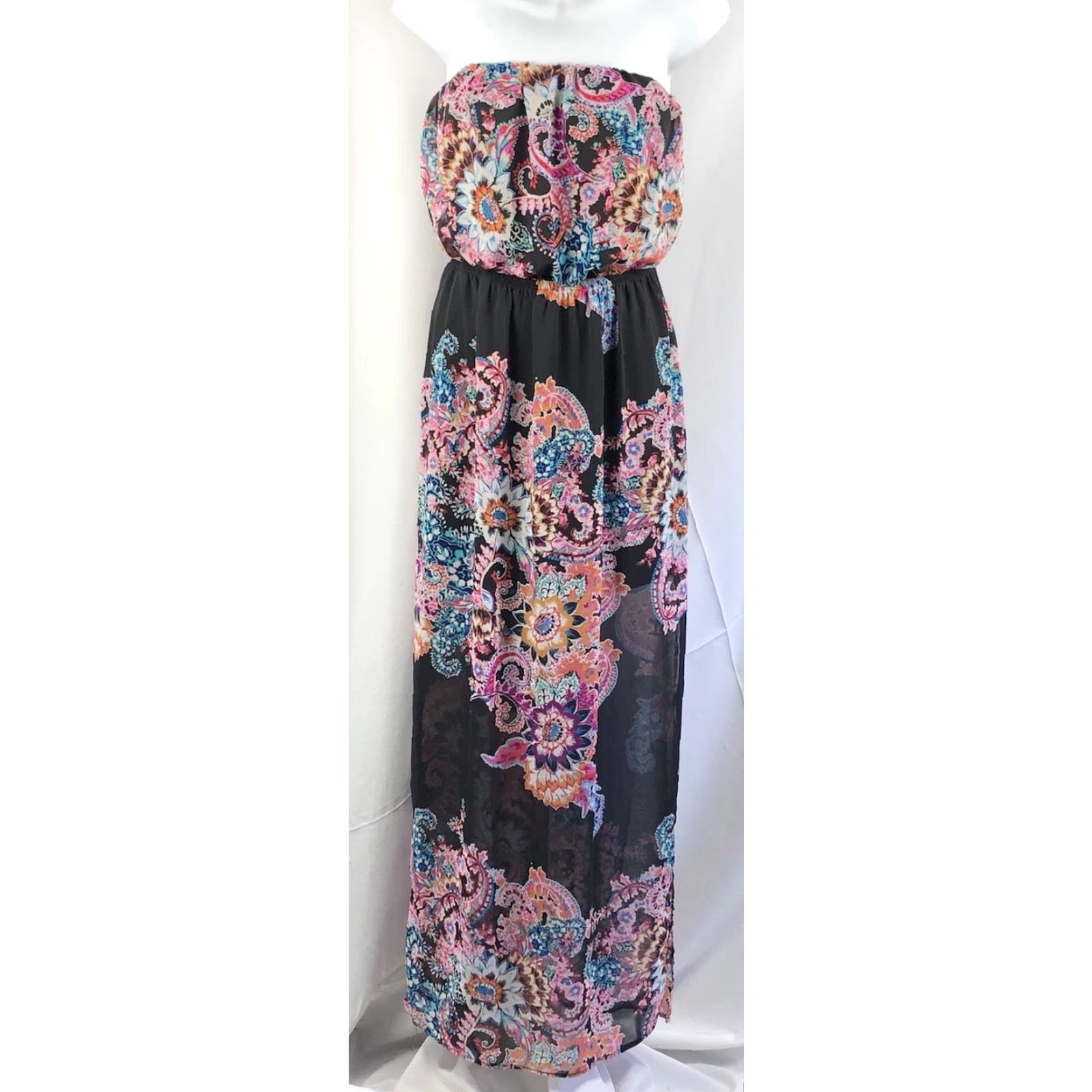 Express VINTAGE Express Maxi Dress Shirt XS Pink/Blk Floral Blouson 90's Boho Hippie Chiffon Halter Strappy Sleeve Summer Size XS / US 0-2 / IT 36-38 - 4 Thumbnail