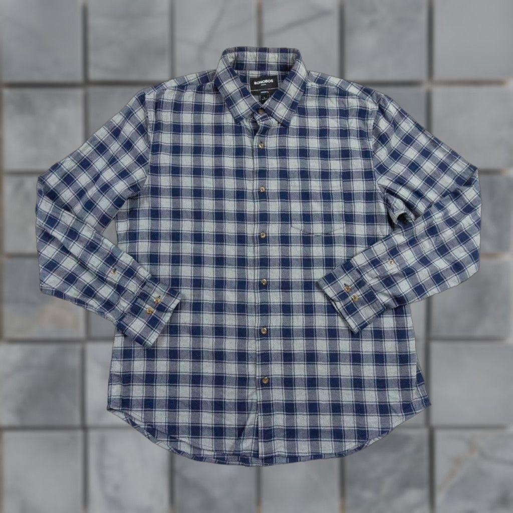 Bonobos Bonobos Men's Stretch Button-Up Shirt Long Sleeve Casual Business Blue Plaid Large - Cotton Spandex, Regular Fit, Preppy Mens Shirts Size US L / EU 52-54 / 3 - 1 Thumbnail
