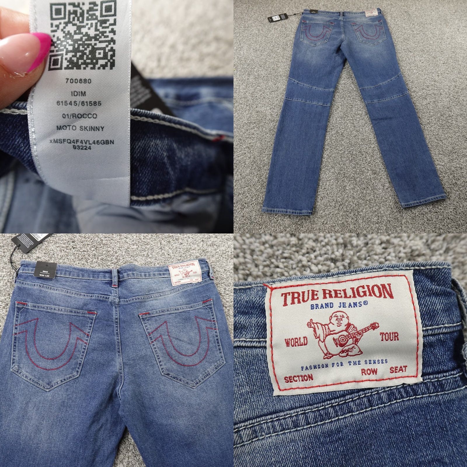 True Religion True Religion Jeans Mens 33X32 Dark Blue Denim Rocco Moto Relaxed Skinny Jeans Mens Blue 90s? Size US 33 - 9 Thumbnail