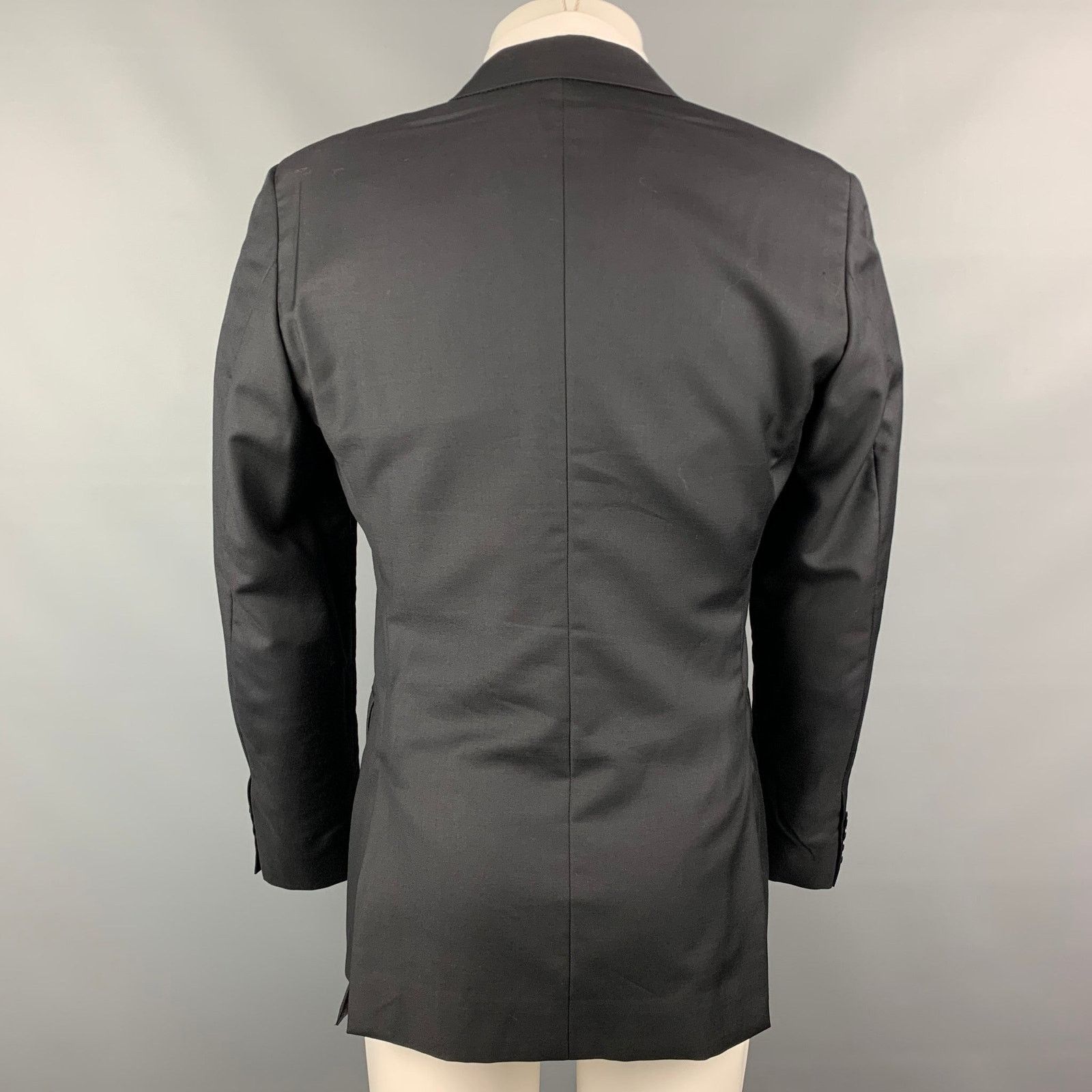 Calvin Klein Size 38 Black Wool / Silk Peak Lapel Sport Coat Size 36R - 4 Thumbnail
