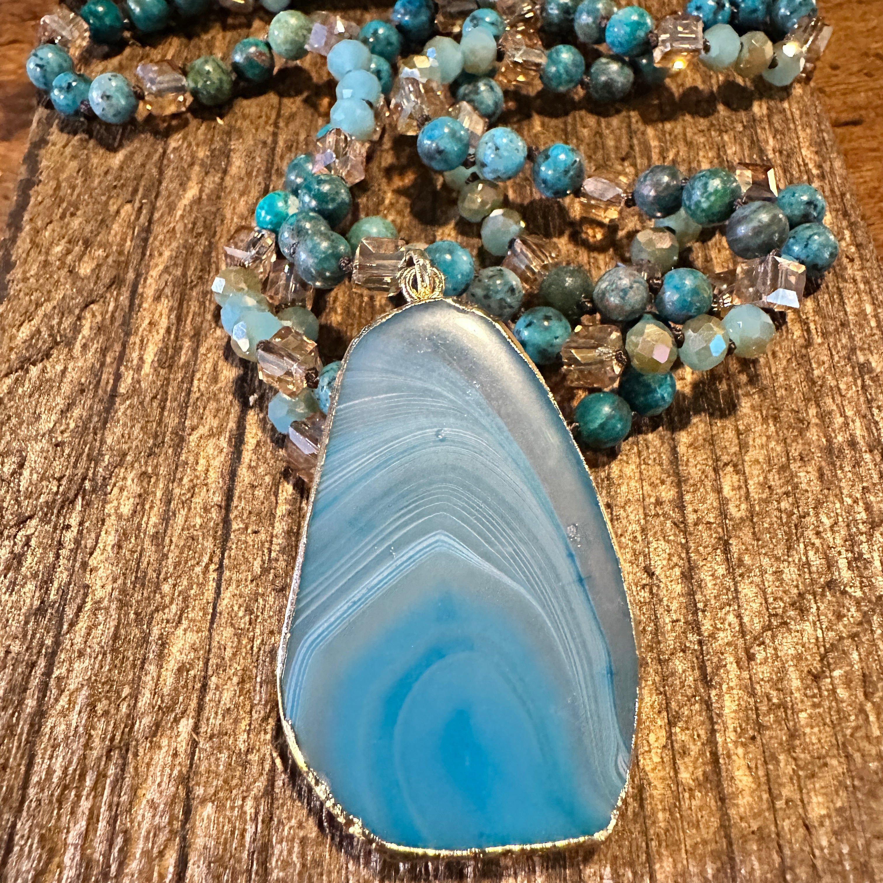 Other Bohemian Natural Stone Glass Knot Pendant Necklace: Teal Dro Size ONE SIZE - 2 Thumbnail
