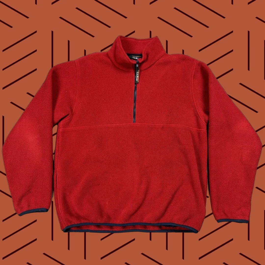 Vintage VTG MENS LL BEAN 1/4 PILE FLEECE CHERRY RED MEDIUM OUTDOOR HIKING JACKET SWEATER Size US M / EU 48-50 / 2 - 1 Thumbnail