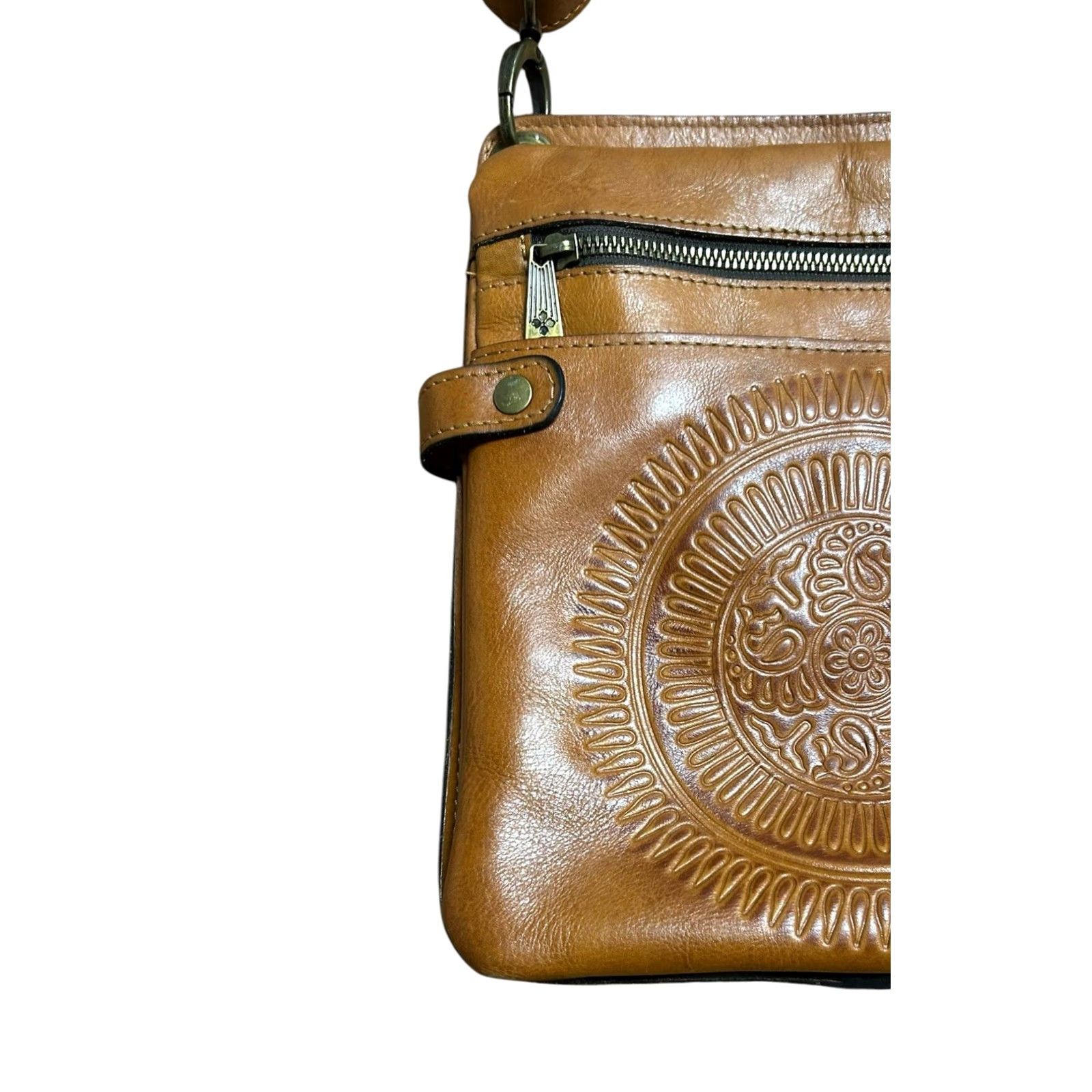 Patricia Nash Patricia Nash Prizzi Tooled Crossbody Leather Purse Women’s Shoulder Bag Tan Brown Geometric Pockets Zipper Size ONE SIZE - 4 Thumbnail
