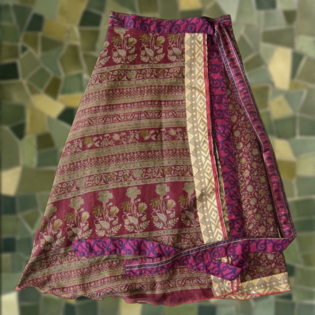 Pinko VINTAGE NWT Vevez India Silk Pink Purple Gold Red Floral Long Maxi Wrap Skirt Medium Size 32" / US 10 / IT 46 - 1 Thumbnail