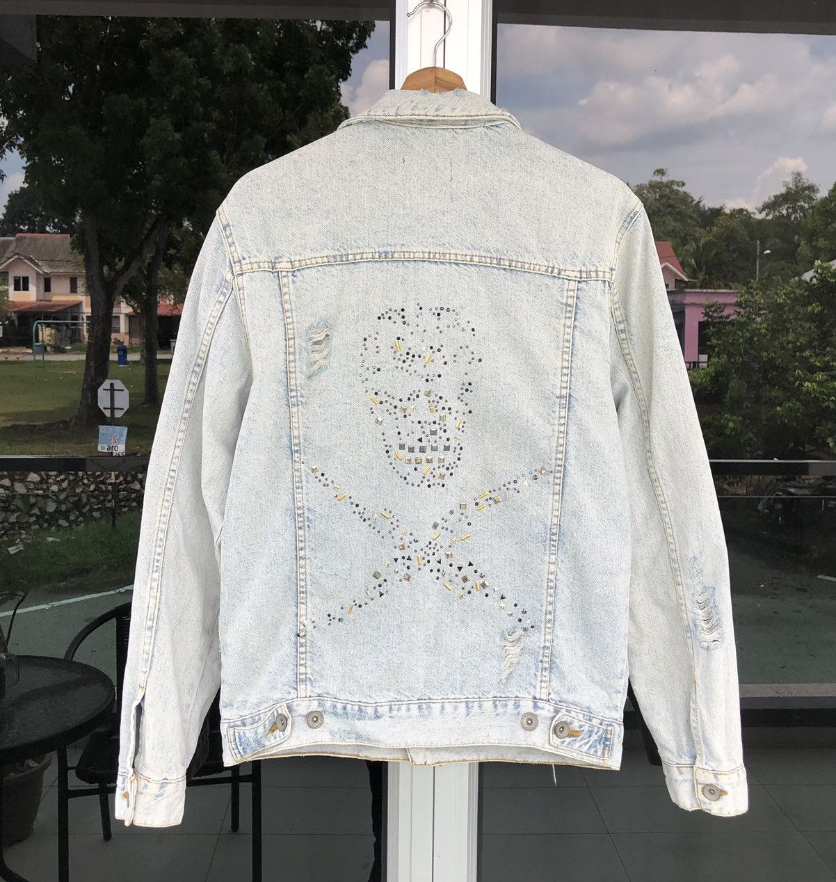 Zara Zara Mens Light Blue Studs Stones Skull Faded Wash Jacket Size US M / EU 48-50 / 2 - 2 Thumbnail