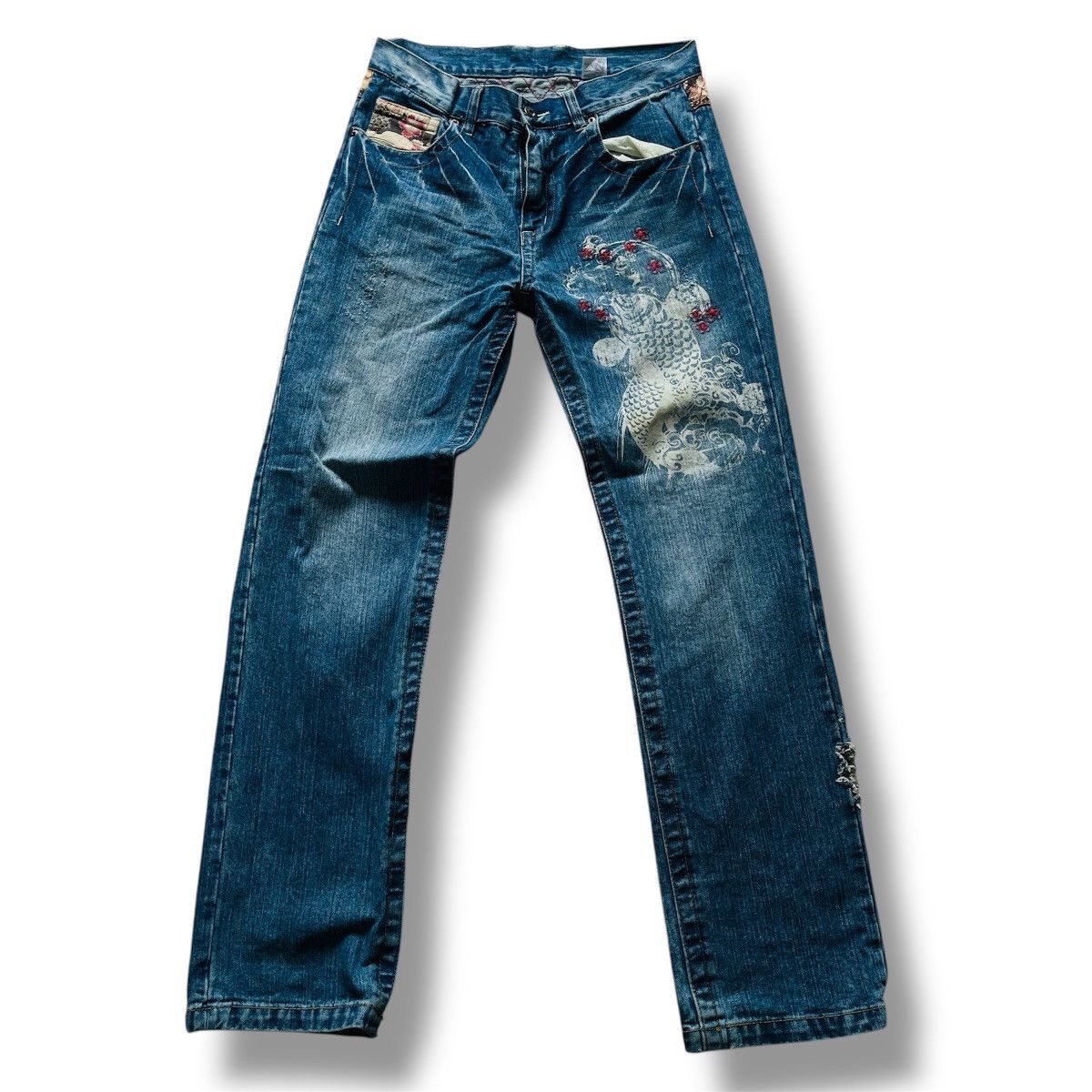 Vintage Vintage Karakuri Koi Fish Yakuza Denim Jeans Size US 32 / EU 48 - 2 Thumbnail