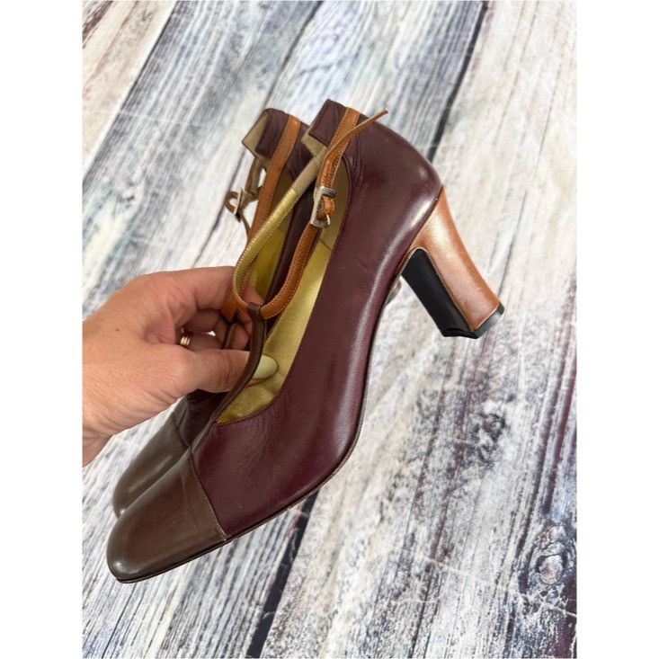 Bruno Magli Vintage Bruno Magli T-Strap Brown Two-Tone Women's Heels Size US 6.5 / IT 36.5 - 5 Thumbnail