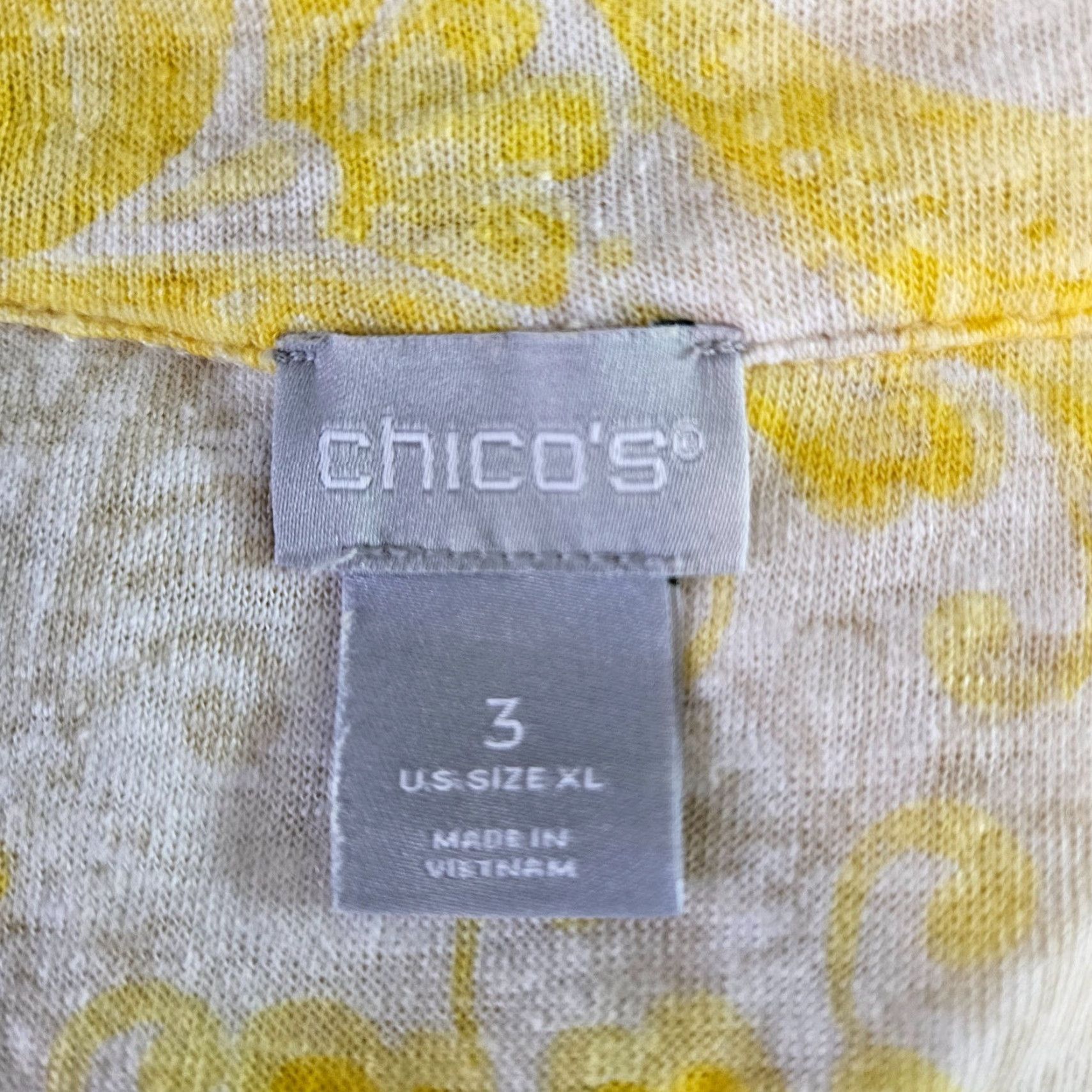 Vintage Chico's Womens Linen Top XL Yellow White 3/4 Sleeve V-Neck Blouse Shirt Womens XL Linen Top Size XL / US 12-14 / IT 48-50 - 5 Thumbnail