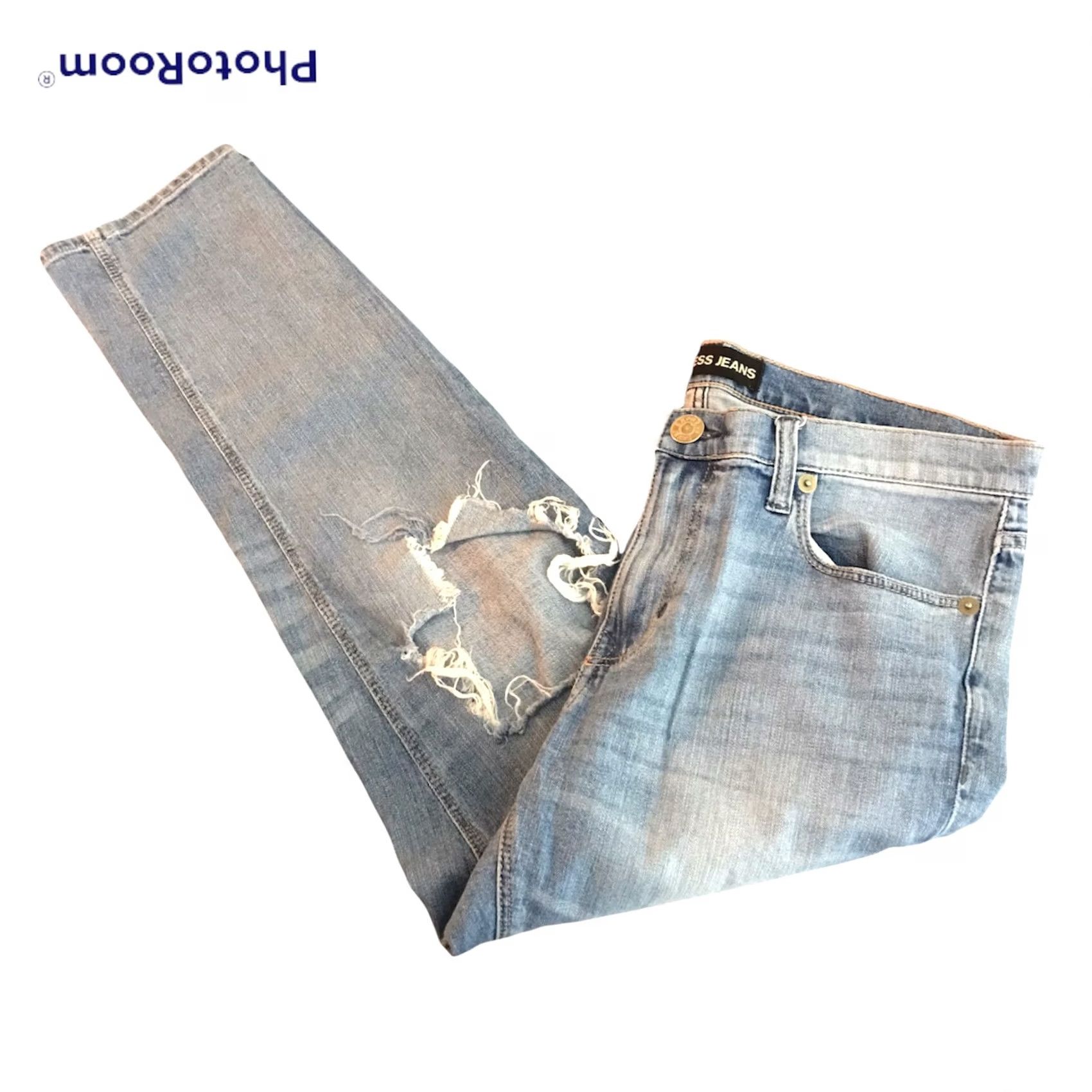 Express Express Jeans Womens Girlfriend Blue Stretch Denim 10 Distressed Destroyed Size 32" / US 10 / IT 46 - 6 Thumbnail