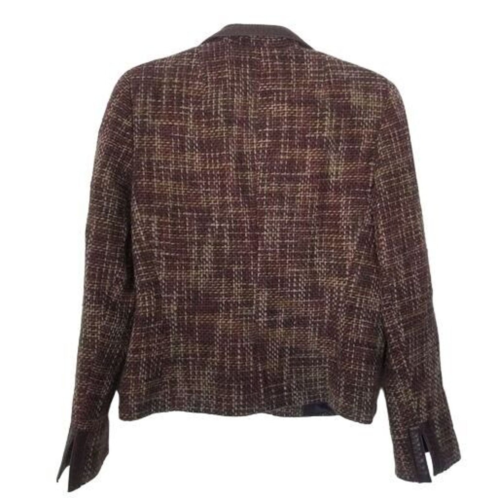 Akris Arkis Womens Wool Alpaca Tweed Blazer Size 8 Leather Trim Size M / US 6-8 / IT 42-44 - 10 Thumbnail