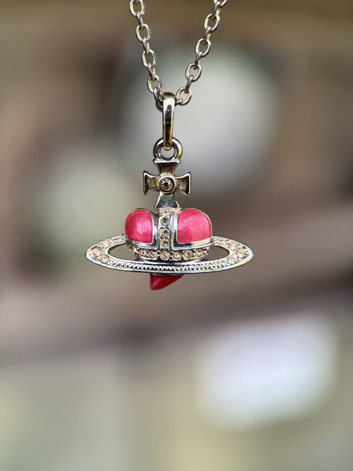 Vivienne Westwood Vivienne Westwood Diamante Heart Pendant Necklace Red Size ONE SIZE - 1 Thumbnail