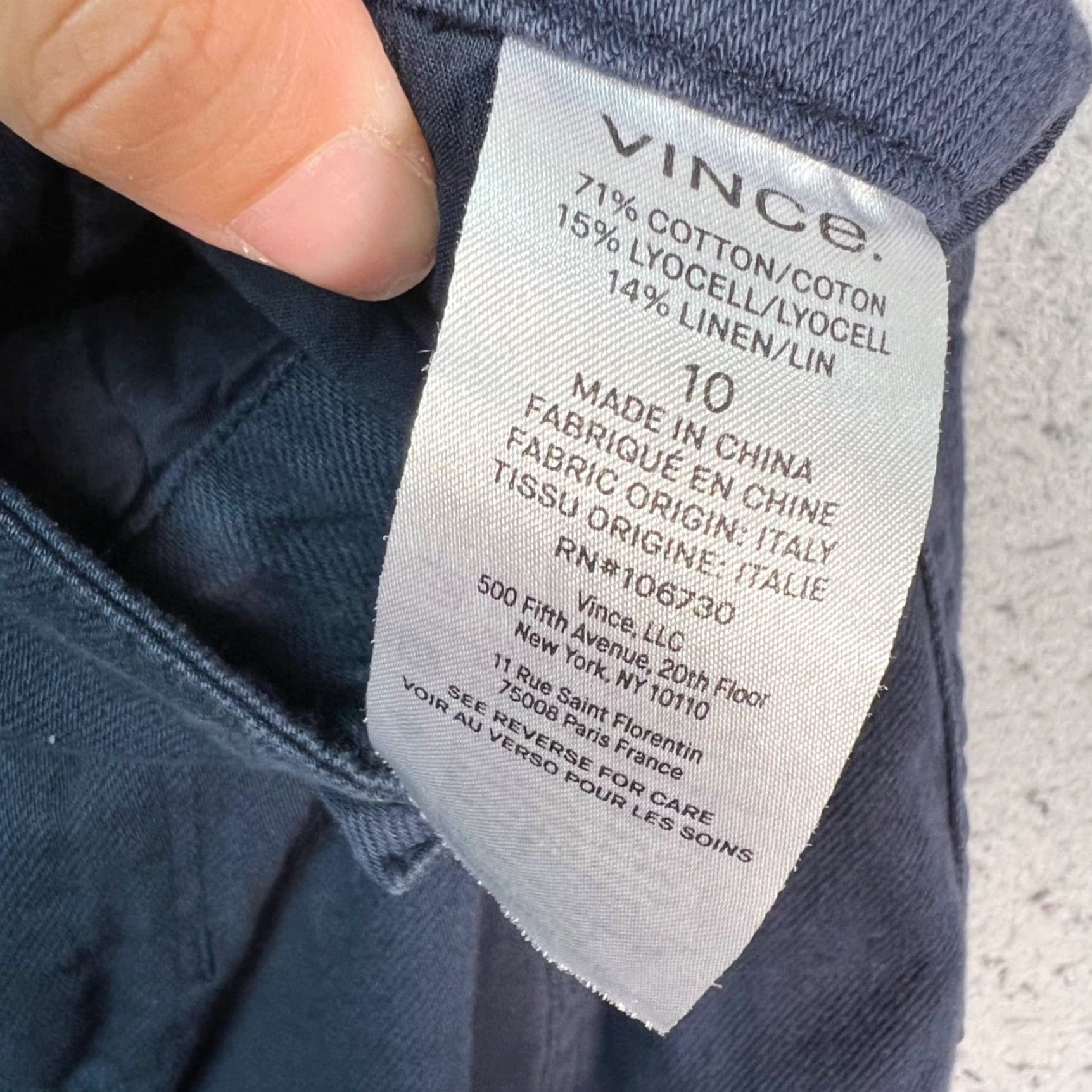 Vince Vince Womens Pants Navy Blue Flat Front Straight Leg Crop Pockets Inseam 31 High Rise Size 10 Cotton Linen Lyocell Blend Size 32" / US 10 / IT 46 - 5 Thumbnail